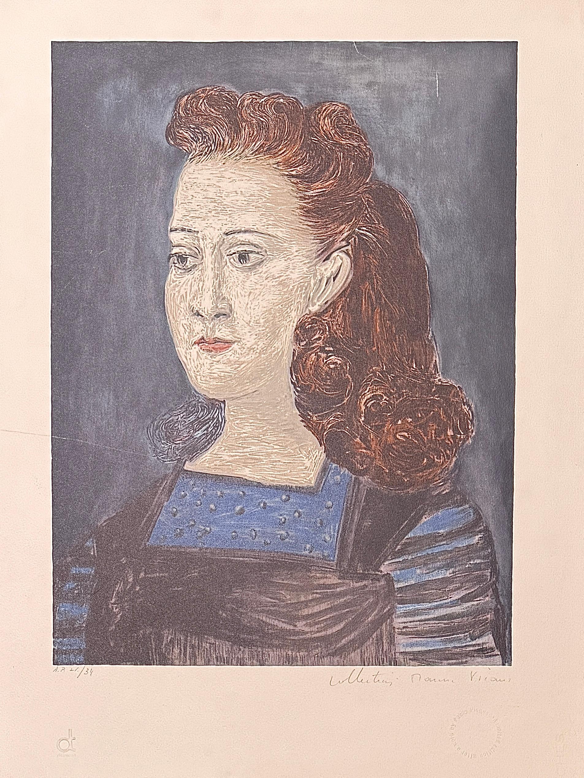 Pablo Picasso (1881 - 1973) - Femme à la Collerette Bleue - litografía sobre papel - Print de (after) Pablo Picasso