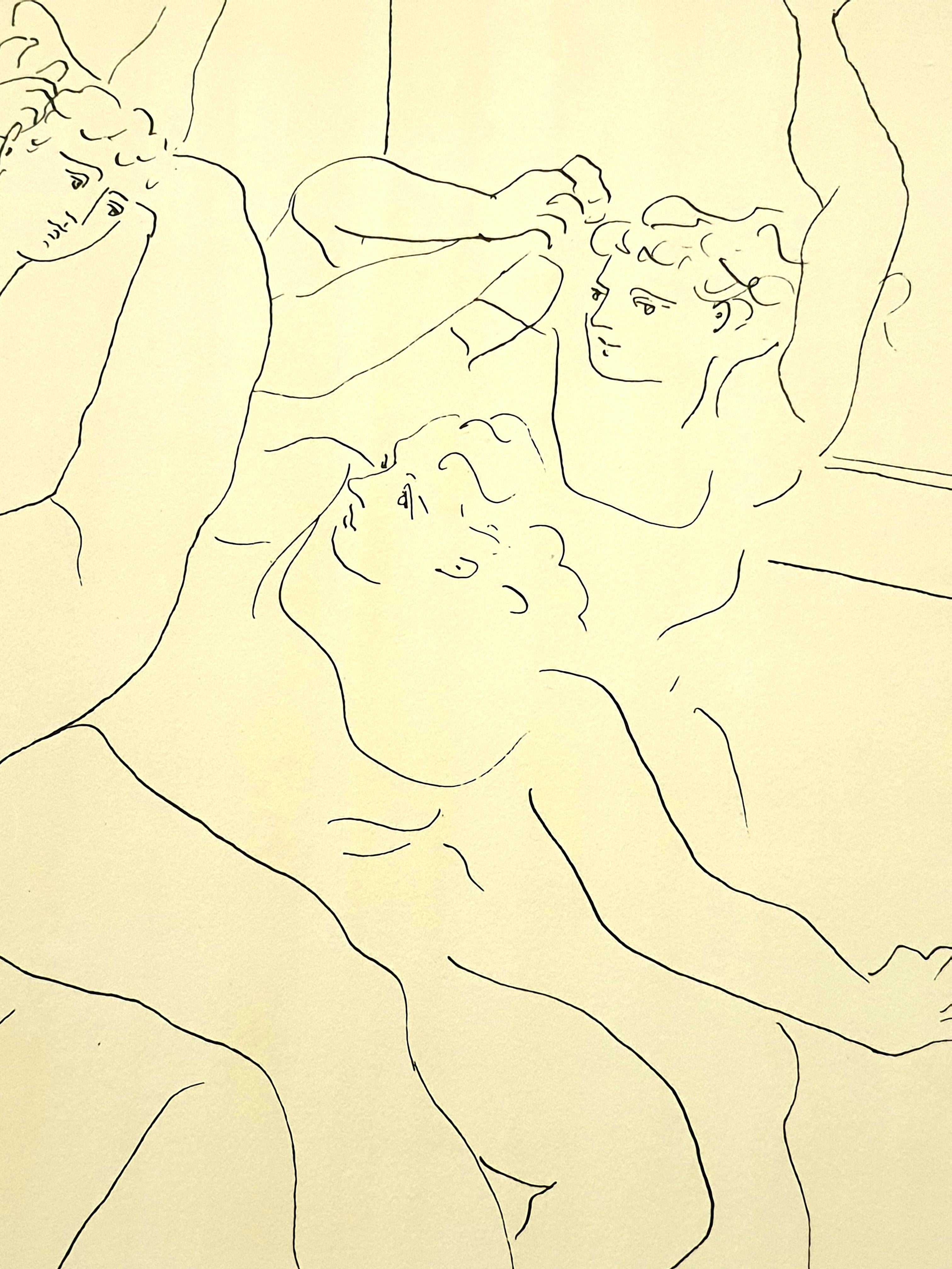 Pablo Picasso (after) - Four Ballet Dancers - Lithograph - Yellow Portrait Print by (after) Pablo Picasso