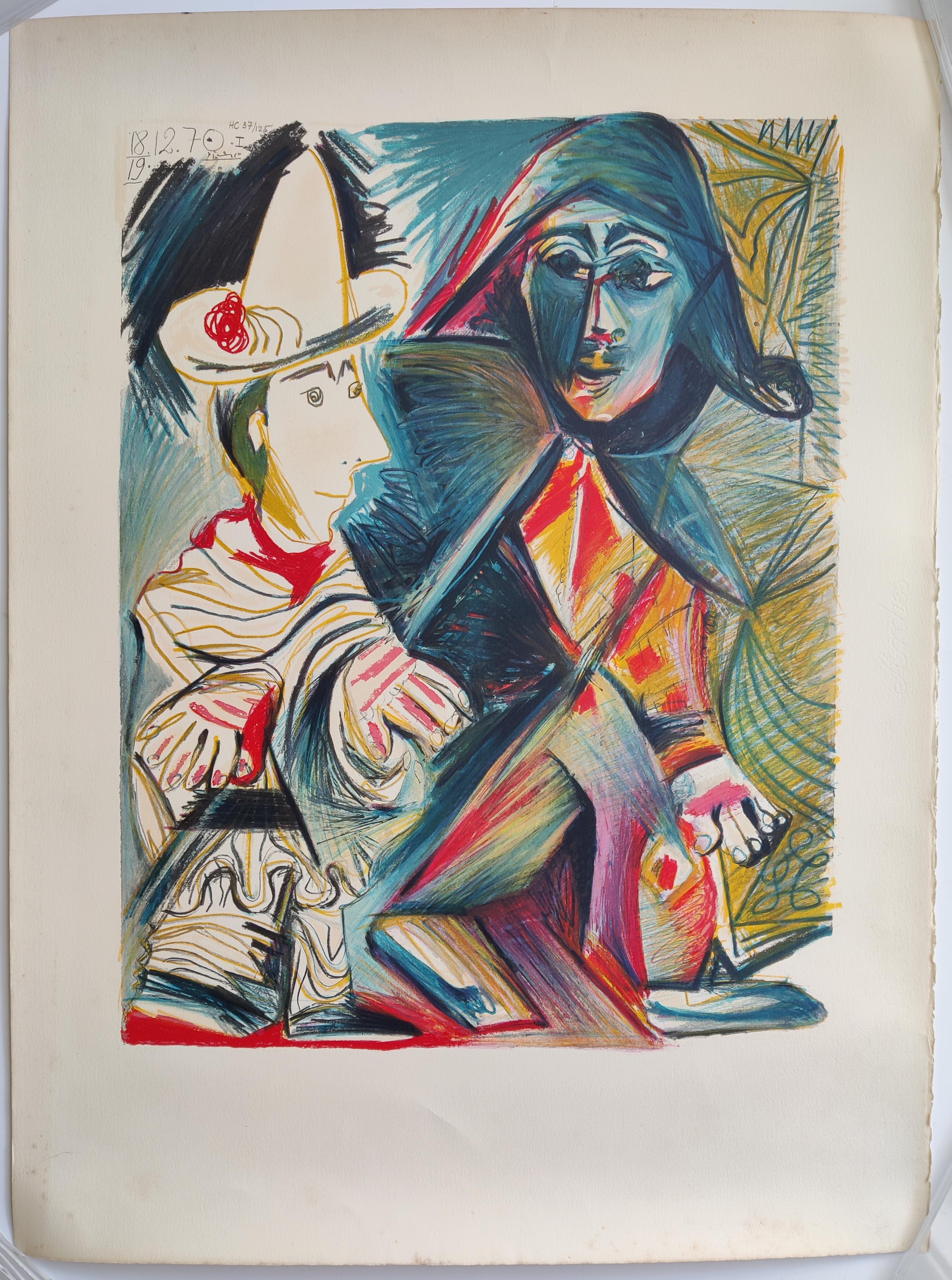 Pablo Picasso (after) -- Le clown et l'arlequin - Print de (after) Pablo Picasso