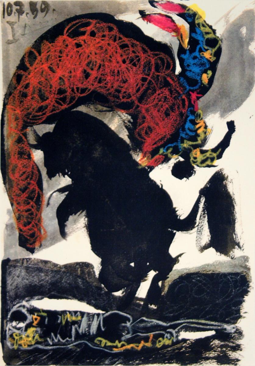 Pablo Picasso-Bullfight-14.75" x 10.5"-Lithograph-1959-Cubism - Print by (after) Pablo Picasso