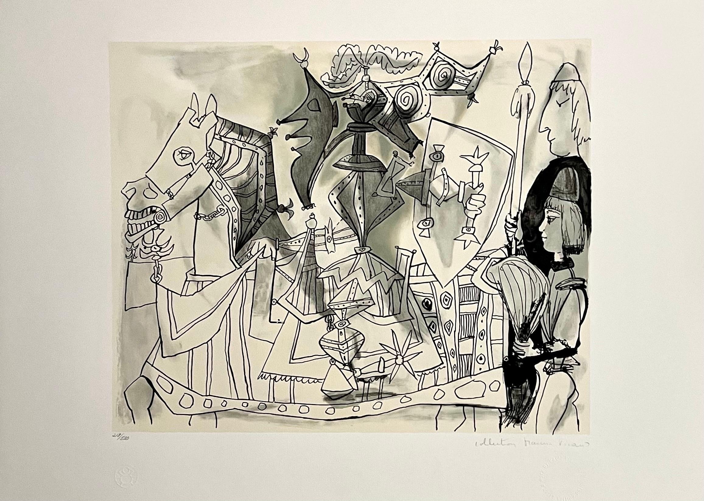Lithographie cubiste abstraite signée à la main représentant un cheval, une armure et un cheval, Pablo Picasso - Moderne Print par (after) Pablo Picasso