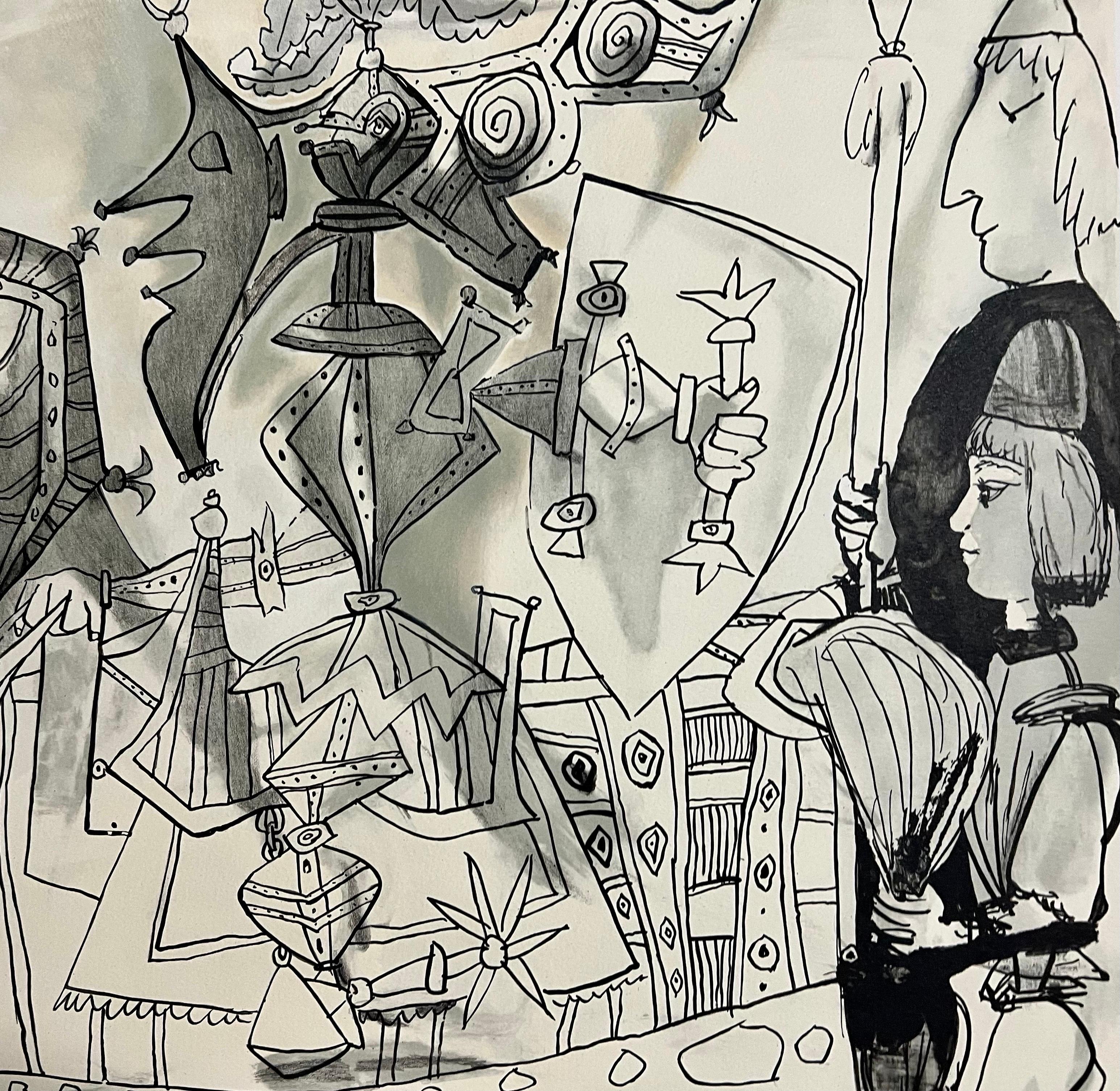 Nachlass Pablo Picasso, handsignierte kubistische abstrakte Lithographie Ritter, Rüstung, Pferd im Angebot 2