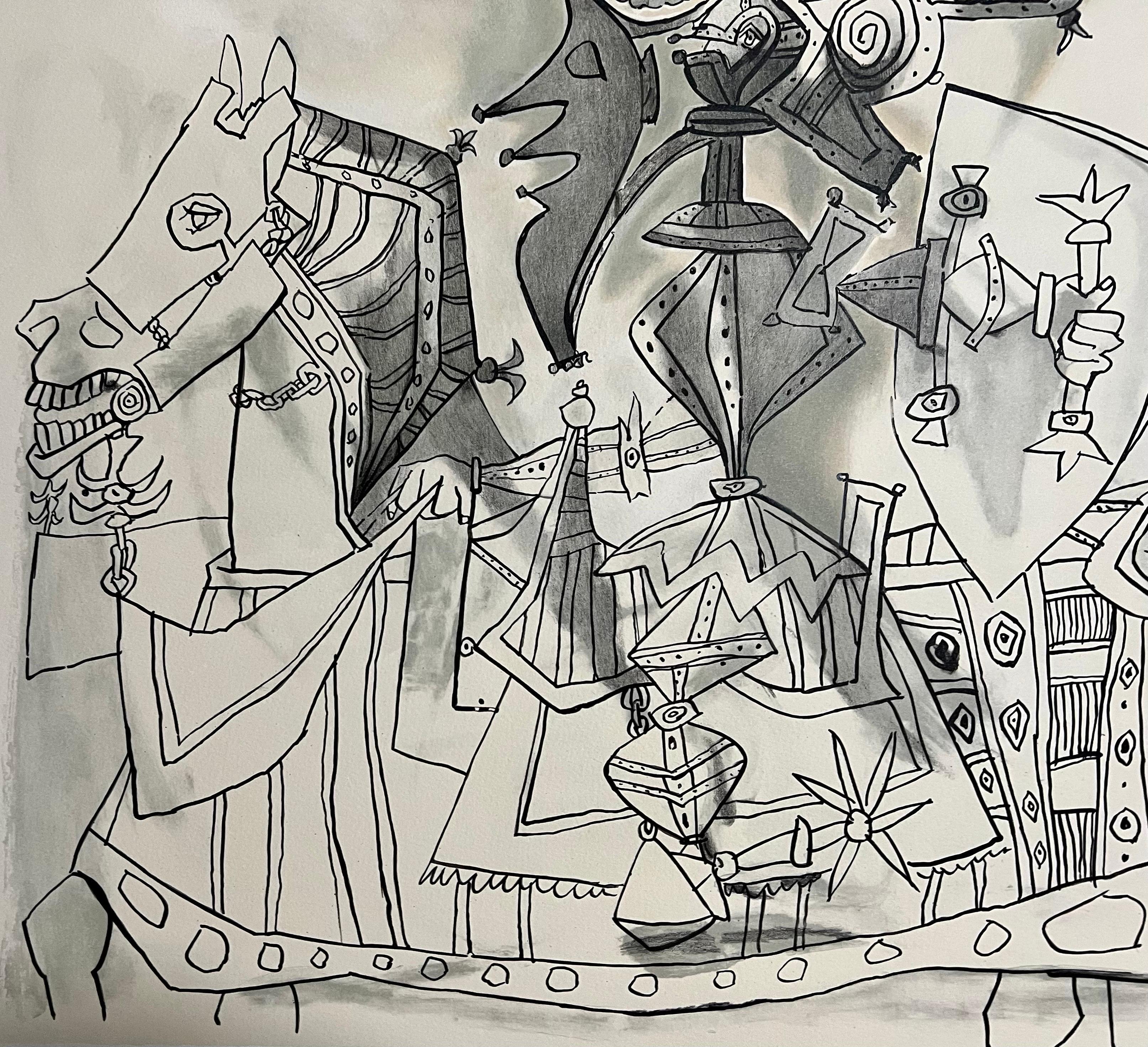 Nachlass Pablo Picasso, handsignierte kubistische abstrakte Lithographie Ritter, Rüstung, Pferd im Angebot 3