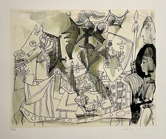 Lithographie cubiste abstraite signée à la main représentant un cheval, une armure et un cheval, Pablo Picasso