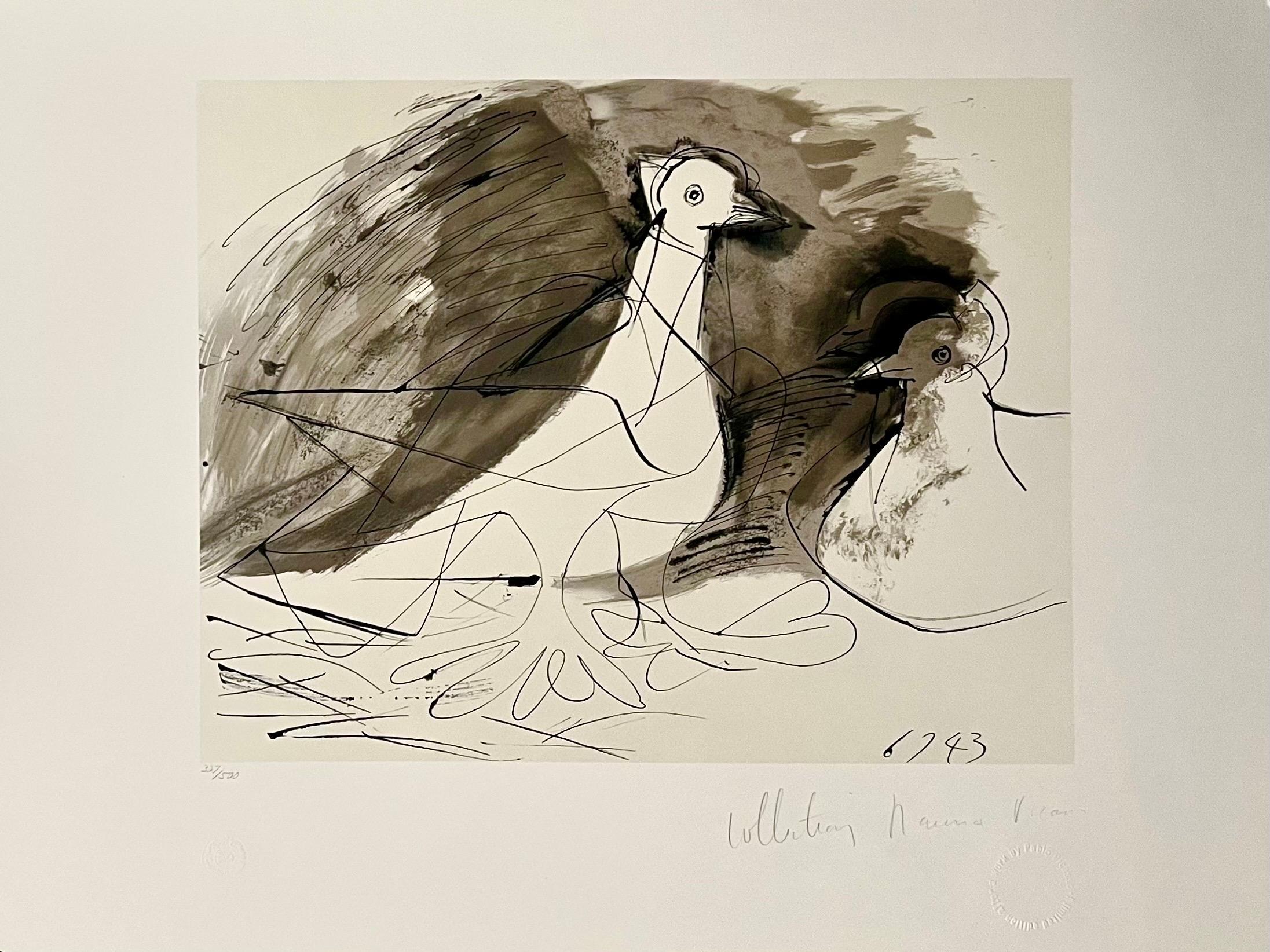 Pablo Picasso Estate Hand Signed Cubist Abstract Lithograph Pigeons Doves, Birds - Print by (after) Pablo Picasso