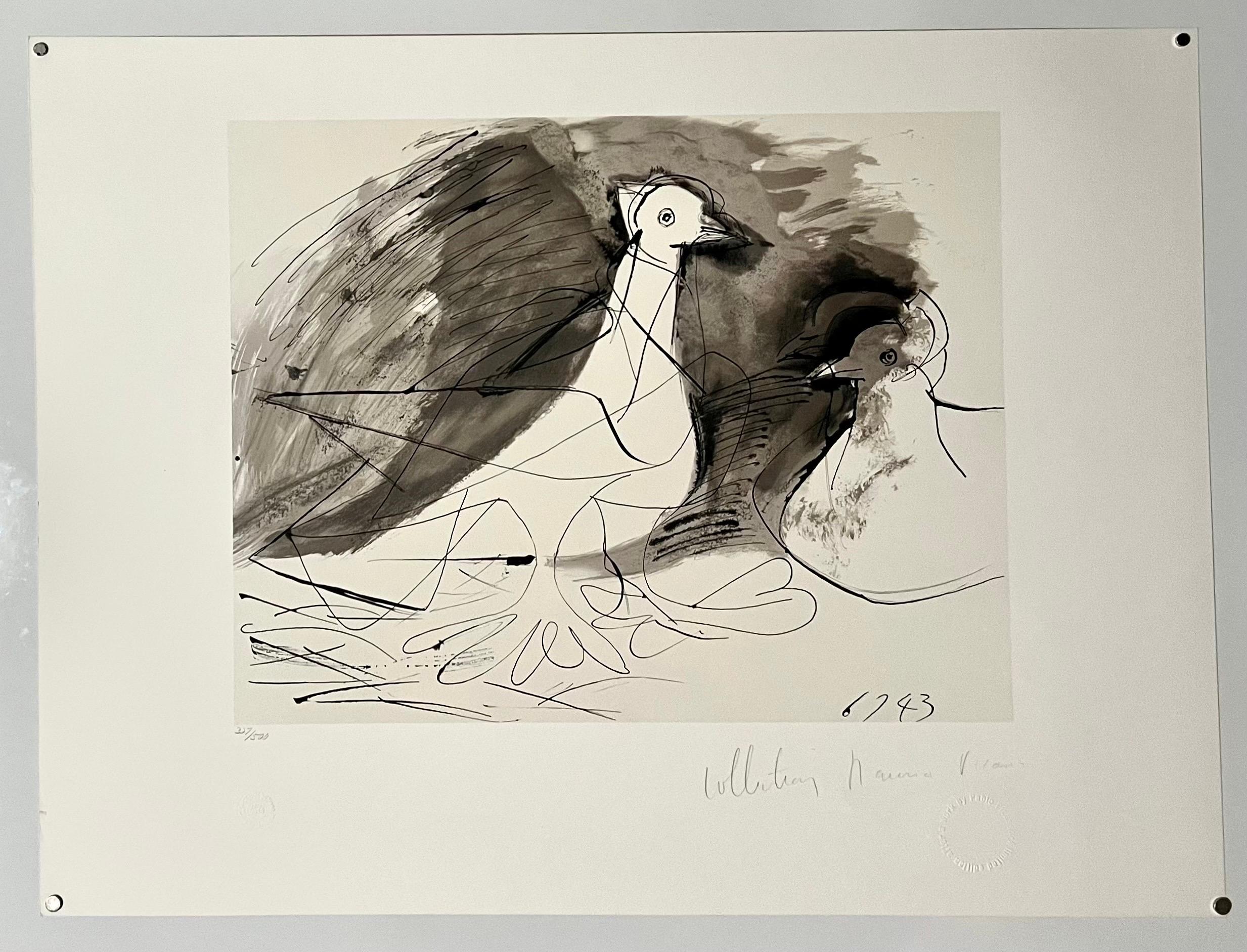 Lithographie cubiste abstraite signée à la main représentant des colombes et des oiseaux, Pablo Picasso - Moderne Print par (after) Pablo Picasso