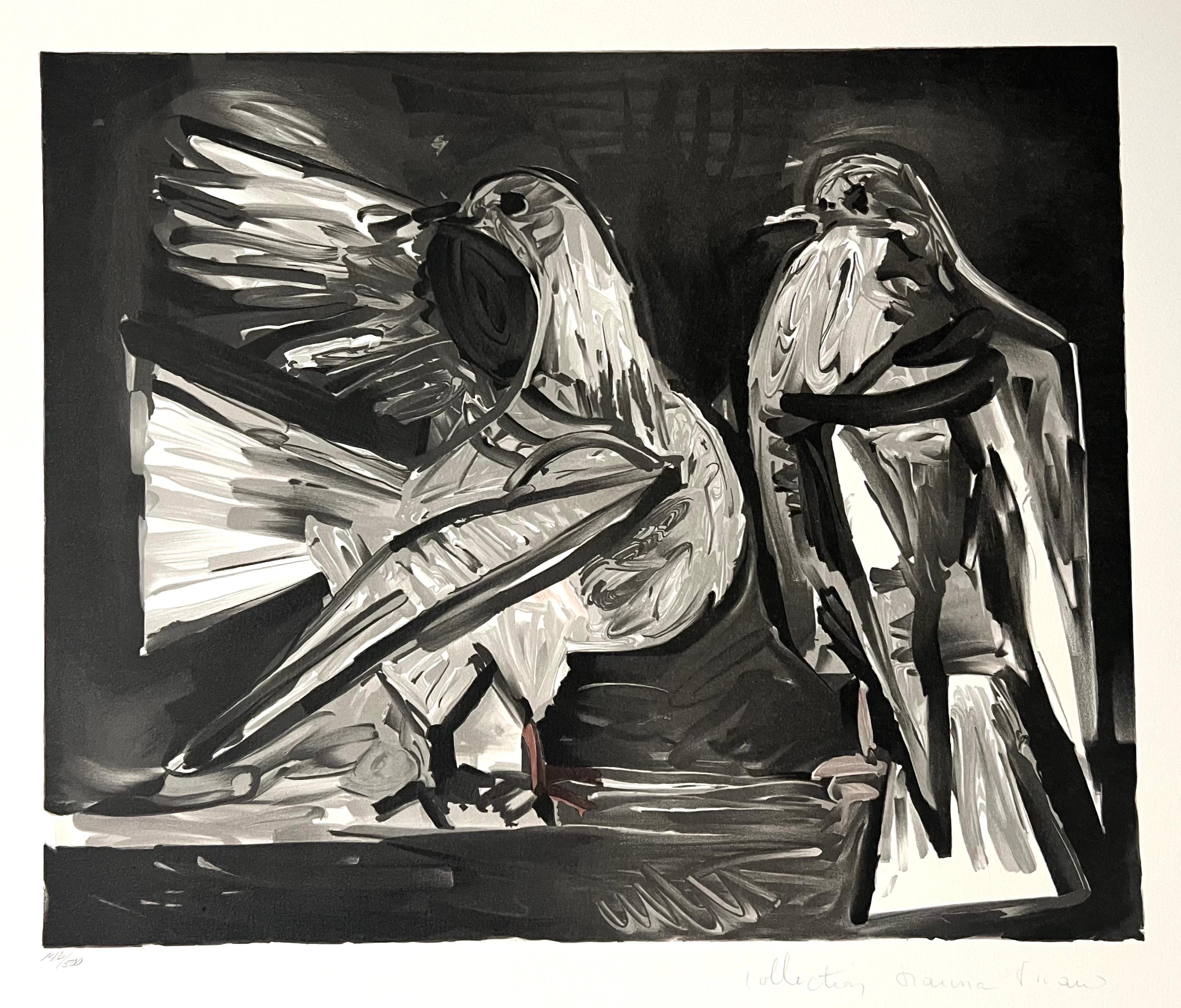 Pablo Picasso Estate Hand Signed Cubist Abstract Lithograph Two Pigeons or Doves - Print by (after) Pablo Picasso