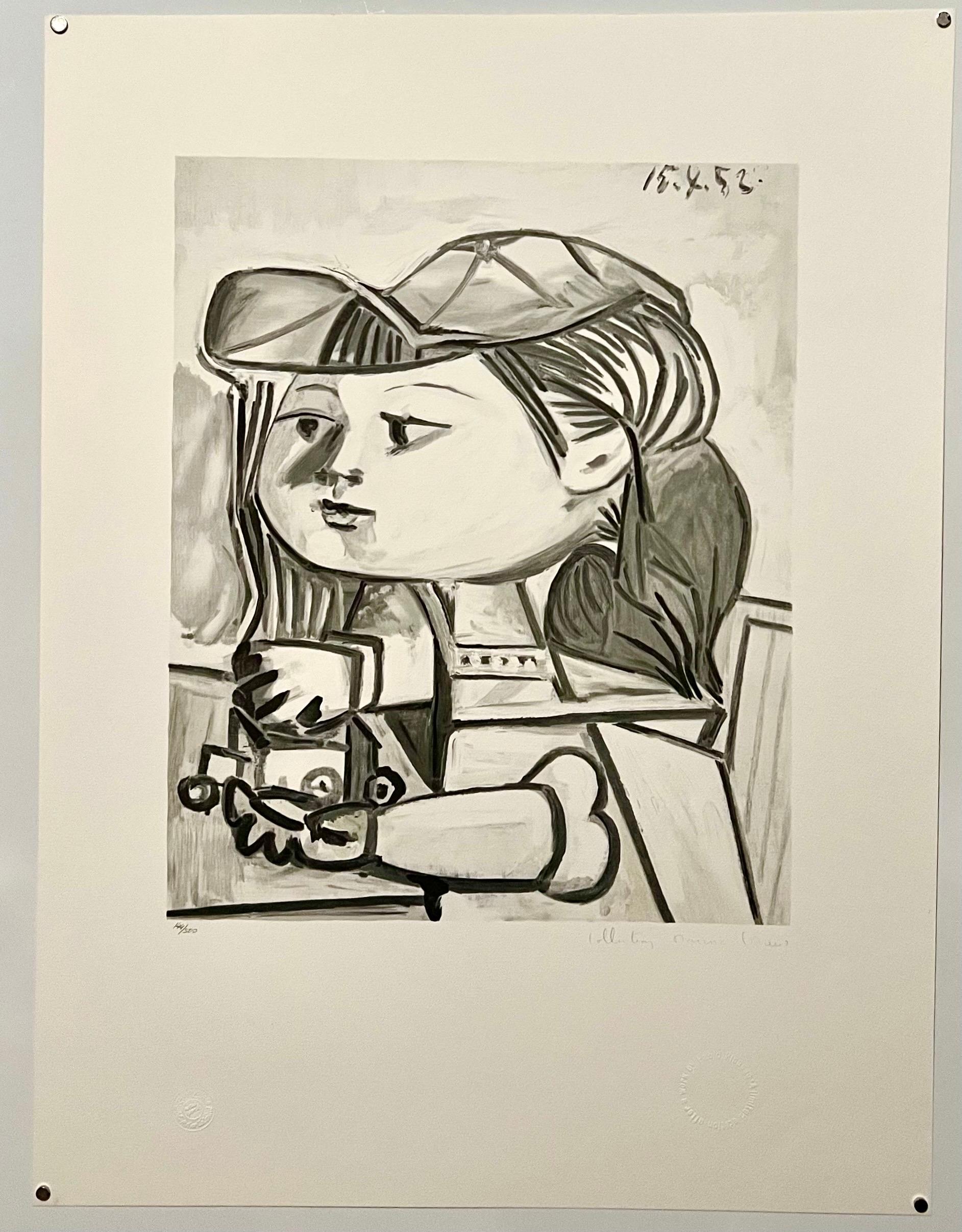 Pablo Picasso Estate Hand Signed Cubist Lithograph Abstract Girl Portrait Tete - Print by (after) Pablo Picasso