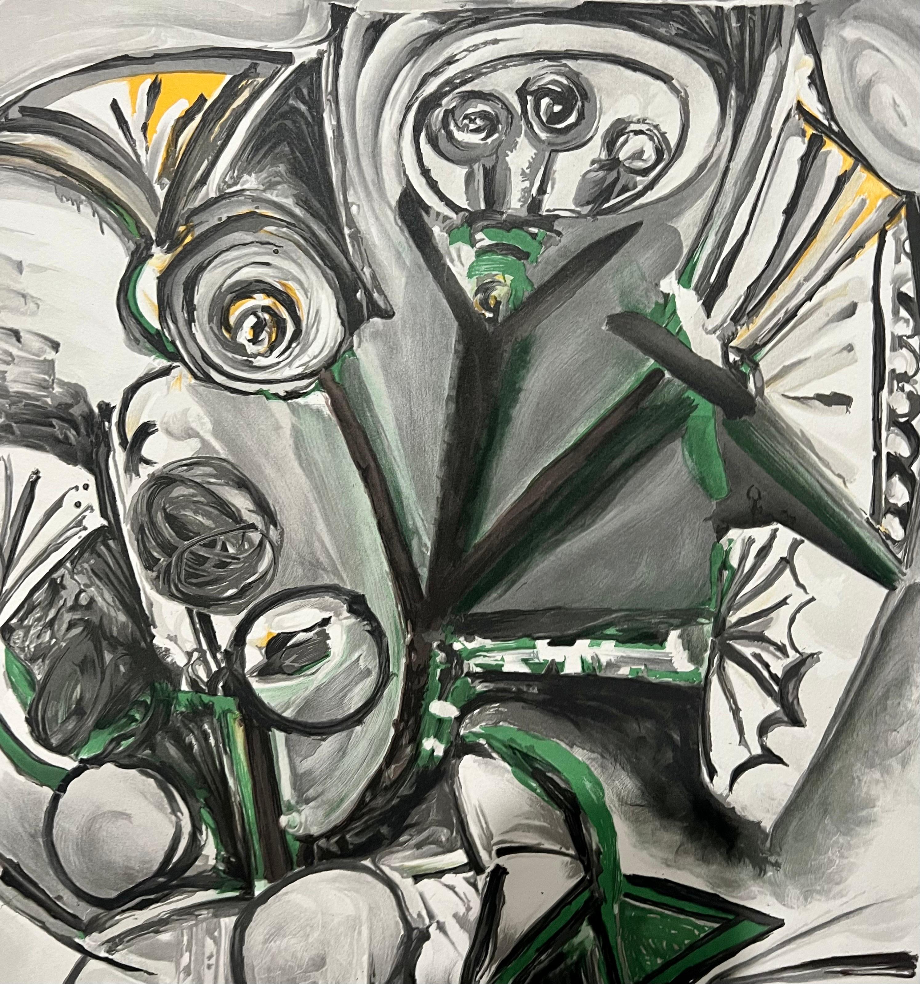Lithographie cubiste signée à la main - Bouquet de fleurs abstraites - Pablo Picasso - Print de (after) Pablo Picasso