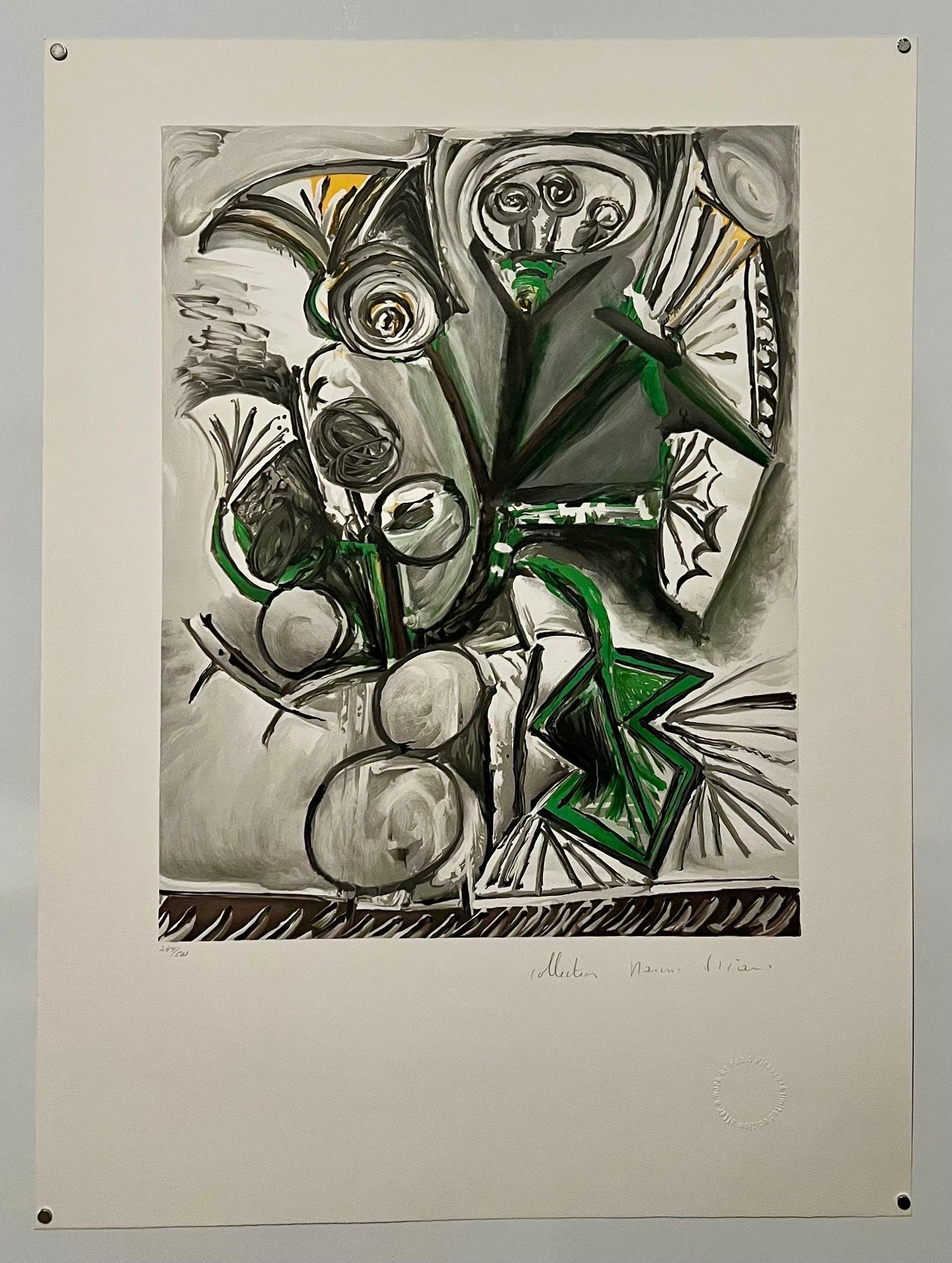 Lithographie cubiste signée à la main - Bouquet de fleurs abstraites - Pablo Picasso - Gris Figurative Print par (after) Pablo Picasso