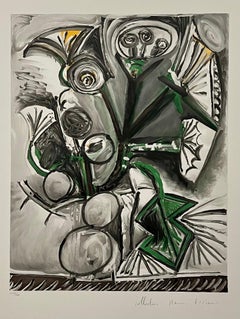 Pablo Picasso Nachlass Hand signiert kubistische Lithographie abstrakte Blumen Bouquet