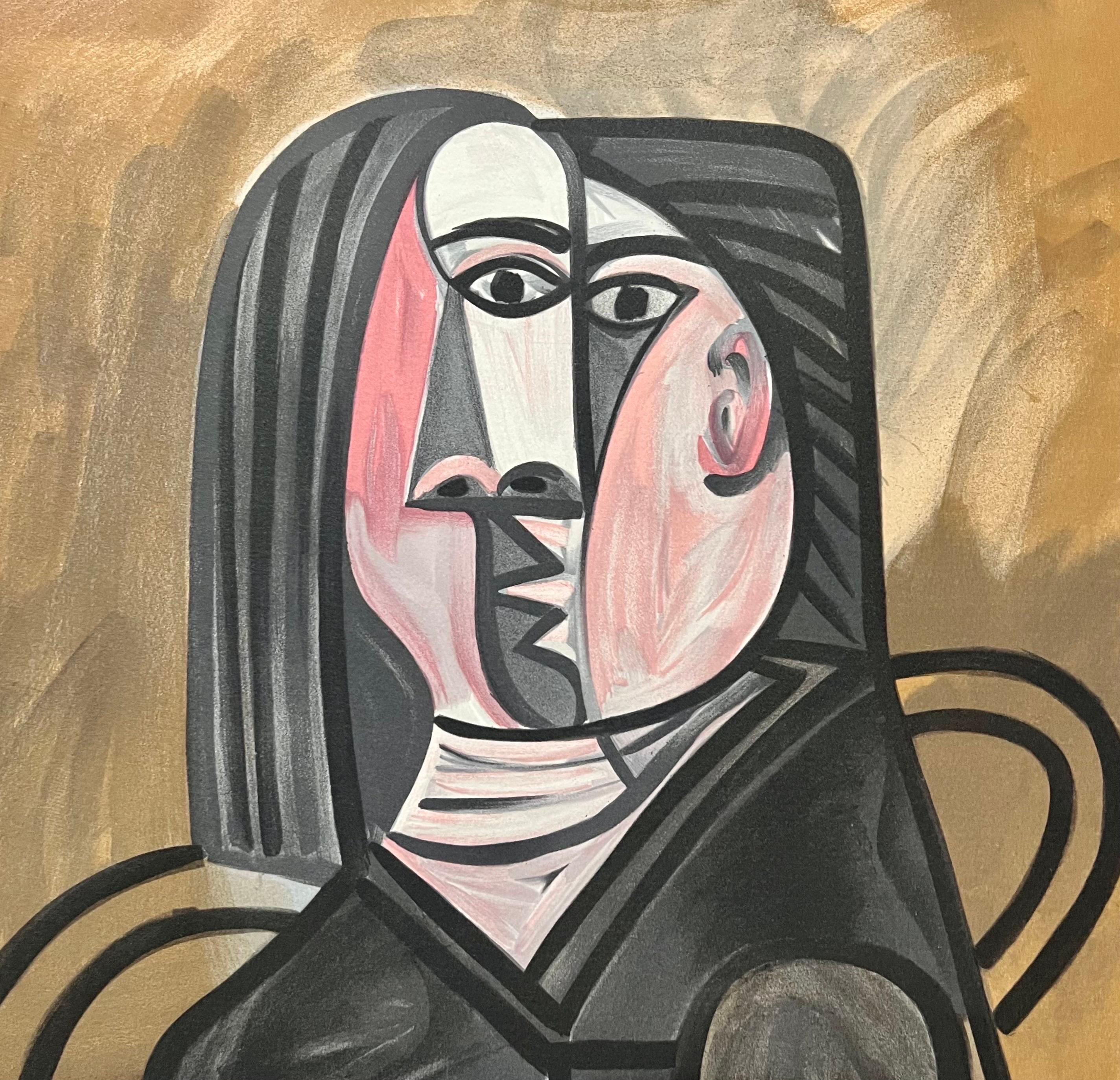 Pablo Picasso Estate Lithographie cubiste signée de la main Abstract Woman Portrait Tete en vente 3