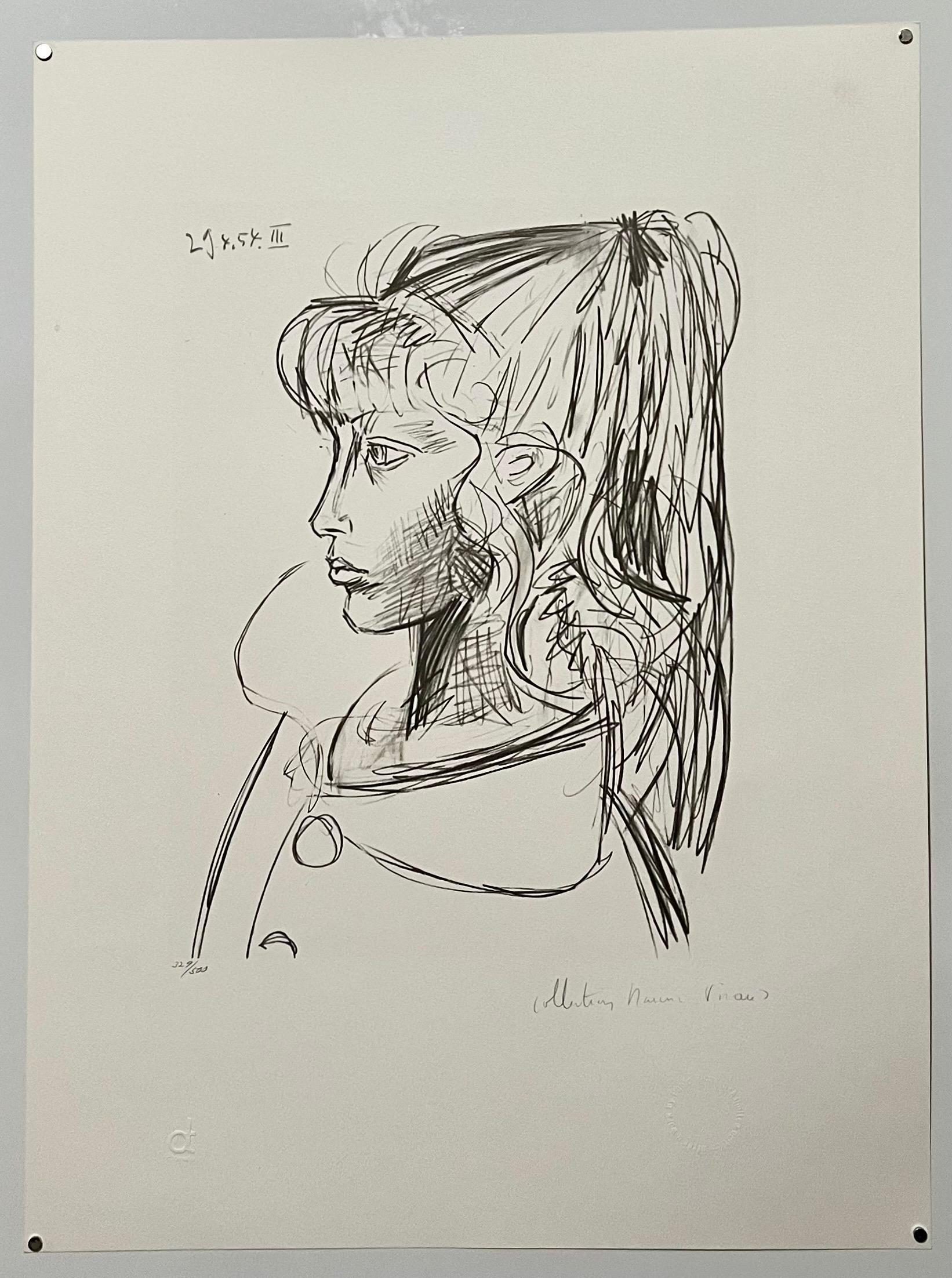 Pablo Picasso Estate Hand Signed Cubist Lithograph Profile Young Woman Portrait - Print by (after) Pablo Picasso