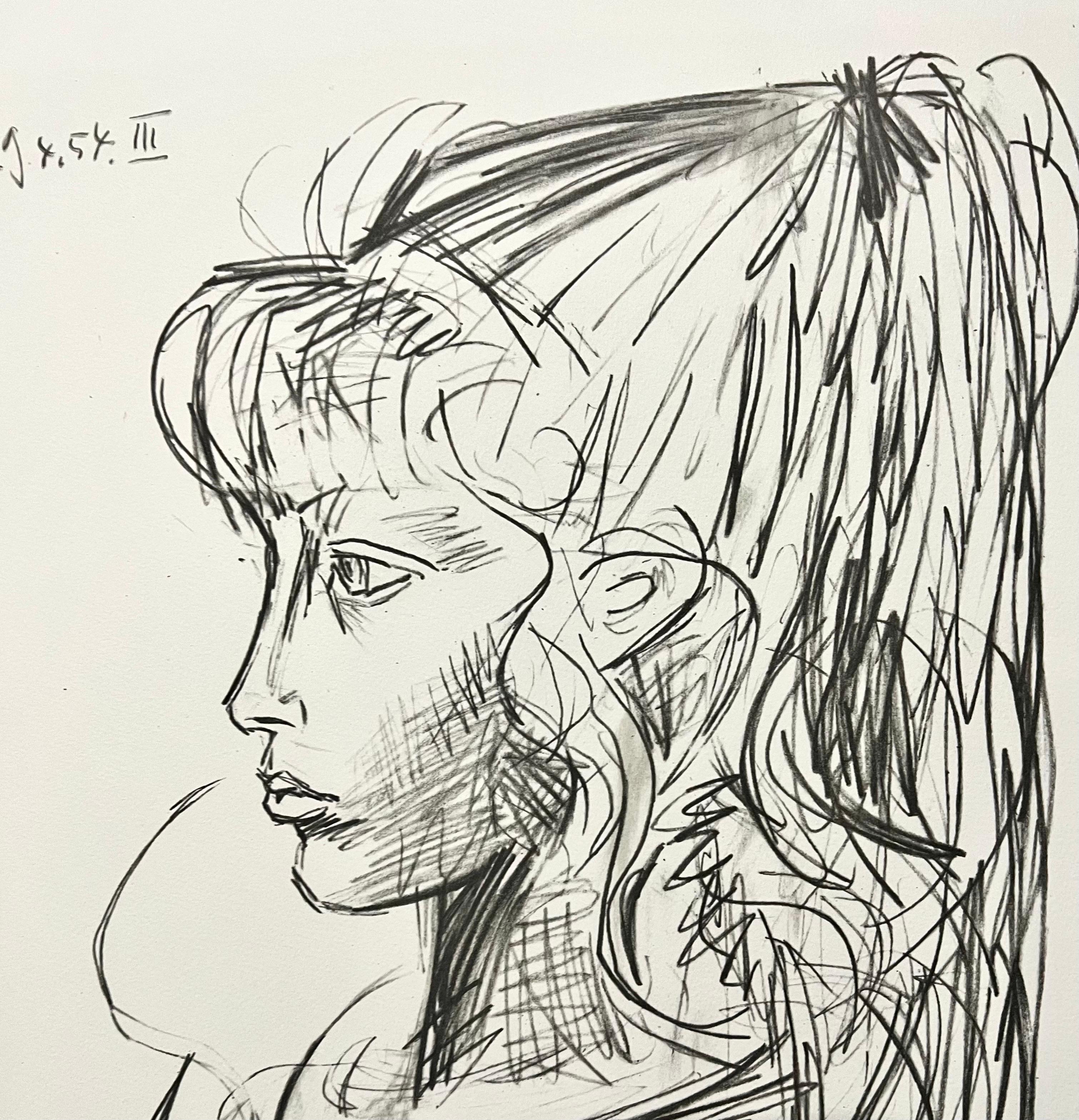 Portrait de jeune femme, lithographie cubiste signée à la main, propriété de Pablo Picasso - Moderne Print par (after) Pablo Picasso