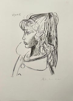 Vintage Pablo Picasso Estate Hand Signed Cubist Lithograph Profile Young Woman Portrait