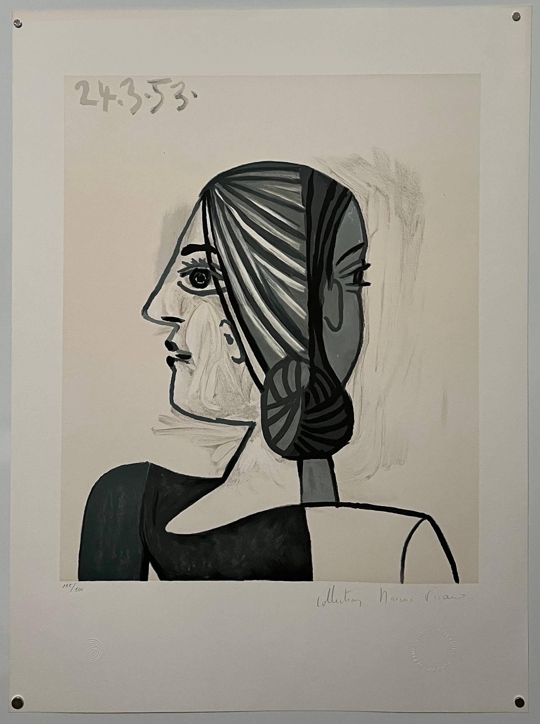 Lithographie cubiste française signée à la main - Portrait abstrait Tete de Pablo Picasso - Moderne Print par (after) Pablo Picasso