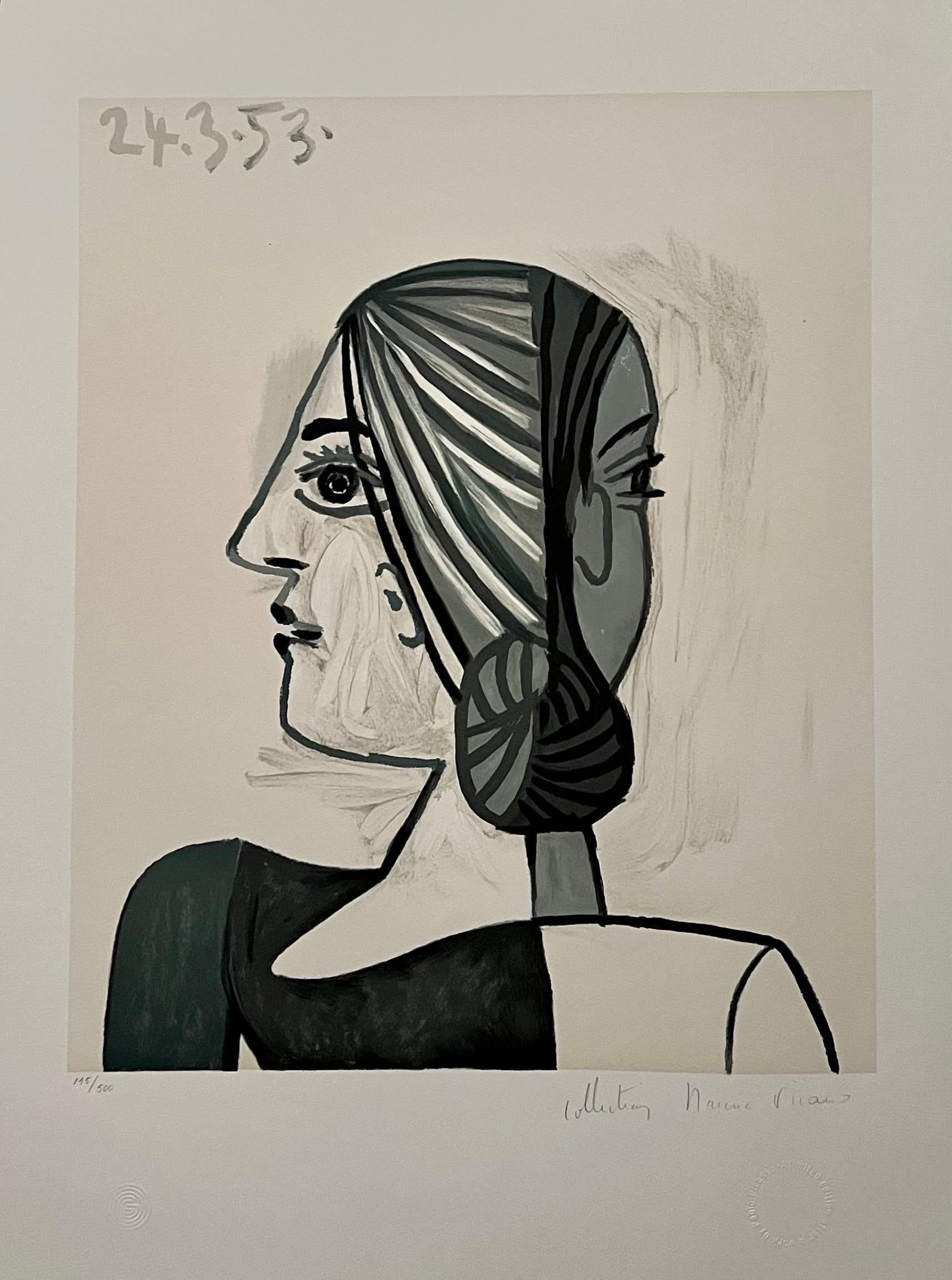 Pablo Picasso Estate Hand Signed French Cubist Lithograph Abstract Portrait Tete - Modern Print by (after) Pablo Picasso