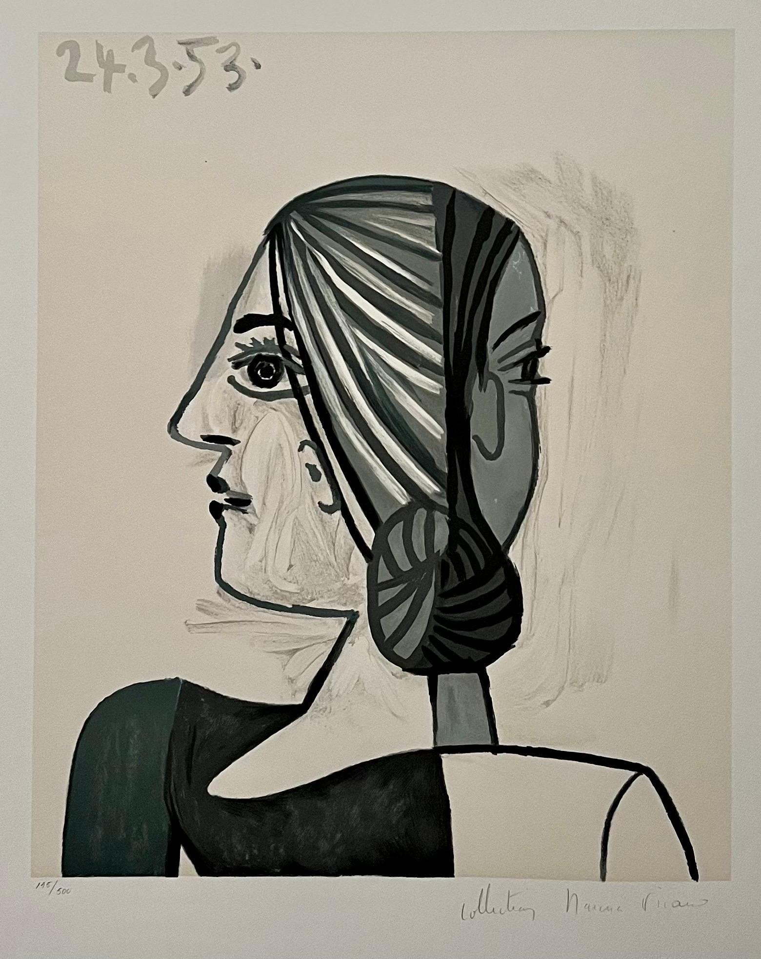 Abstract Print (after) Pablo Picasso - Lithographie cubiste française signée à la main - Portrait abstrait Tete de Pablo Picasso