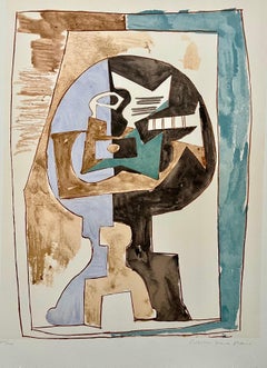 Vintage Pablo Picasso Estate Hand Signed French Cubist Lithograph "Gueridon et Guitare"