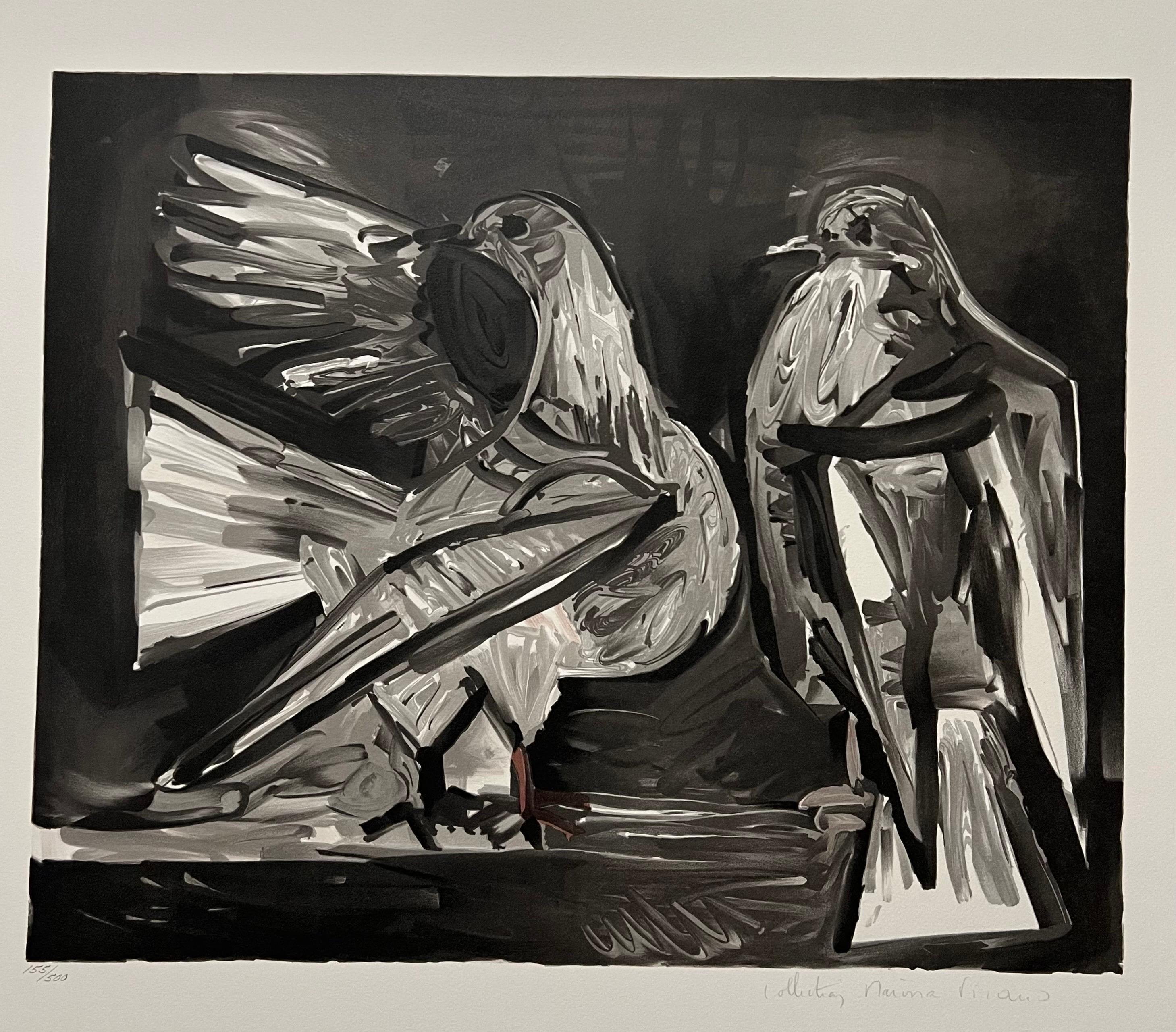 Figurative Print (after) Pablo Picasso - Lithographie expressionniste française signée à la main « Des Pigeons » par Pablo Picasso 