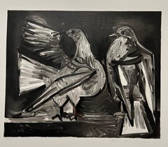 Vintage Pablo Picasso Estate Hand Signed French Expressionist Lithograph "Deux Pigeons" 
