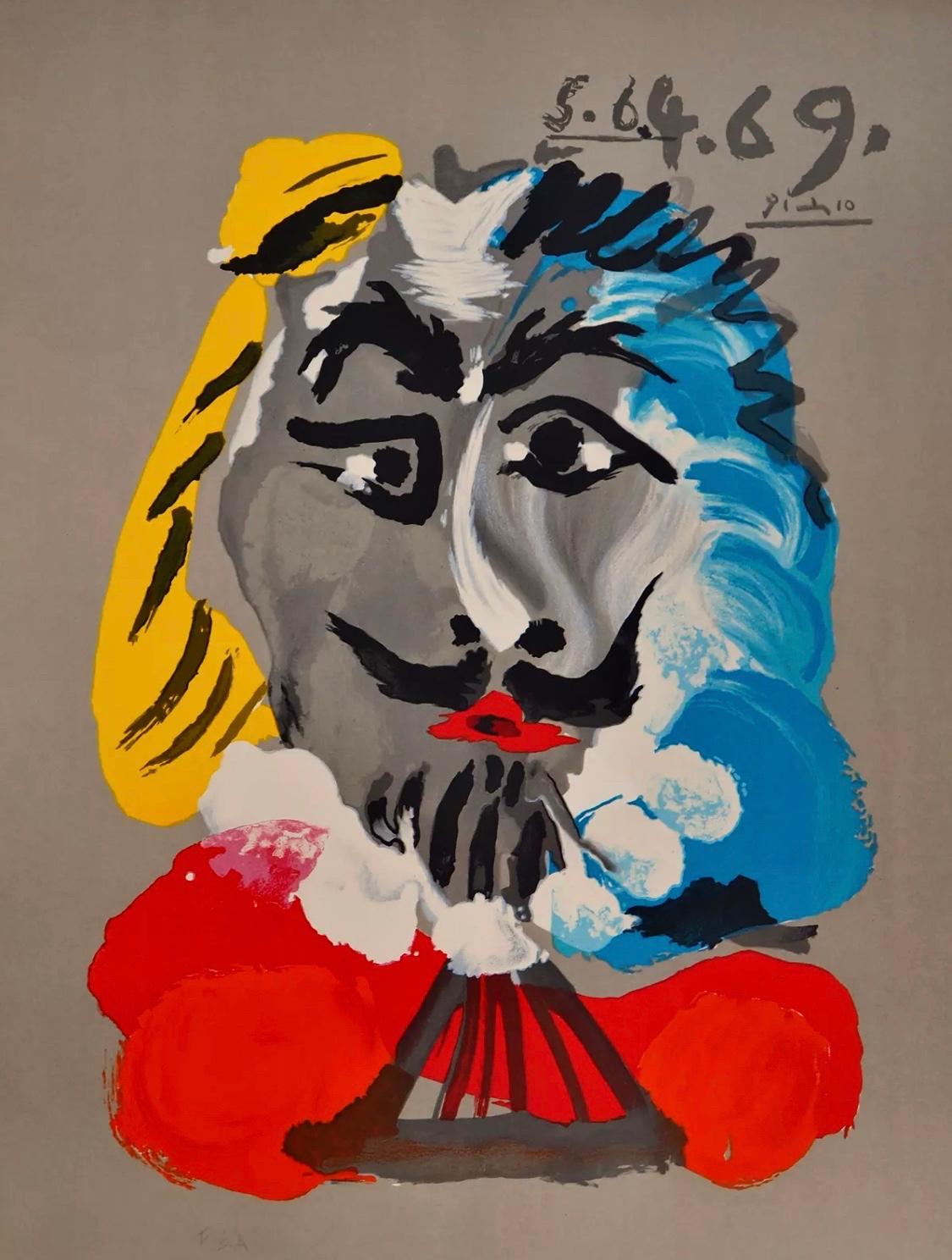 (after) Pablo Picasso Portrait Print - Pablo Picasso "Portraits Imaginaires: Mousquetaire" 1969, Lithograph