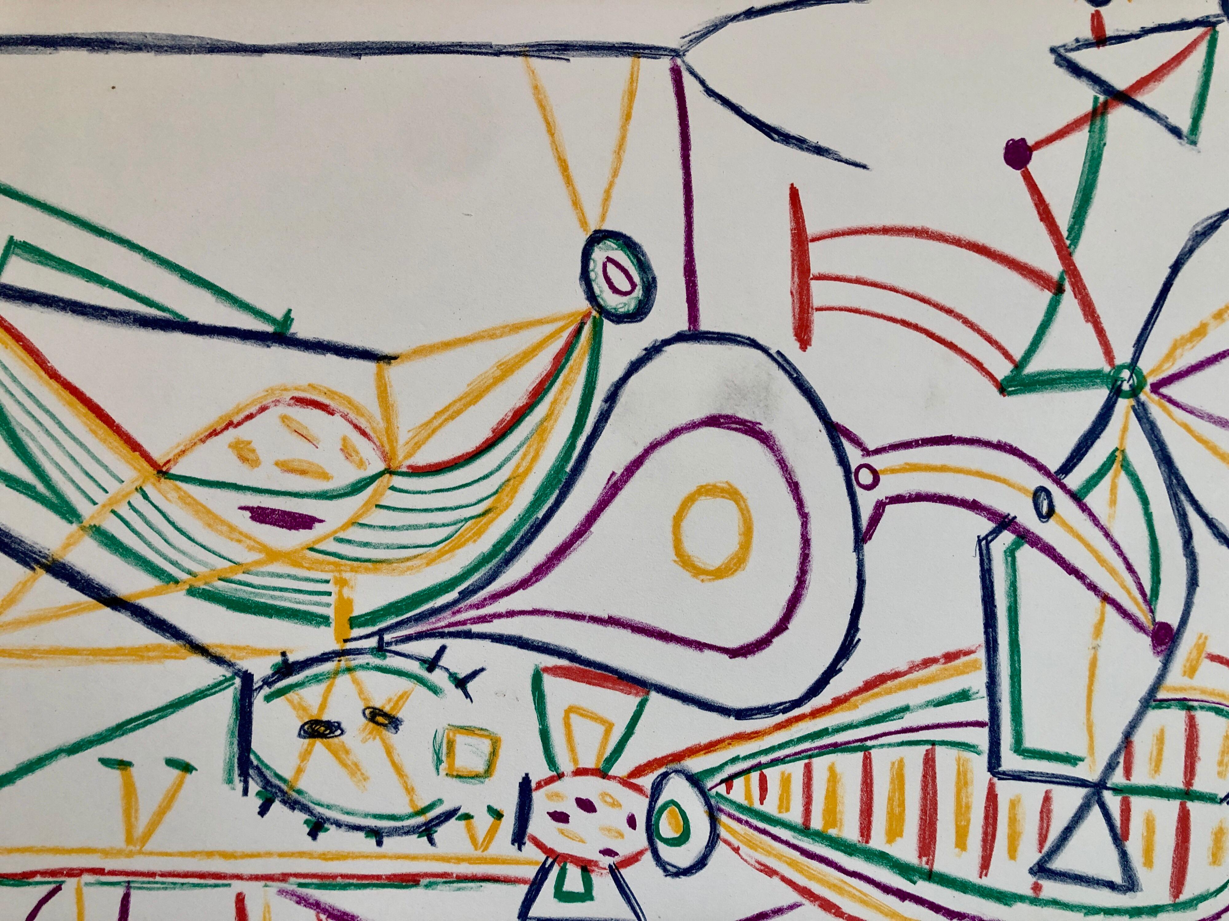 Pablo Picasso School Prints Composition, Vallauris 7-10-1948 Drawing Lithograph - Gray Figurative Print by (after) Pablo Picasso