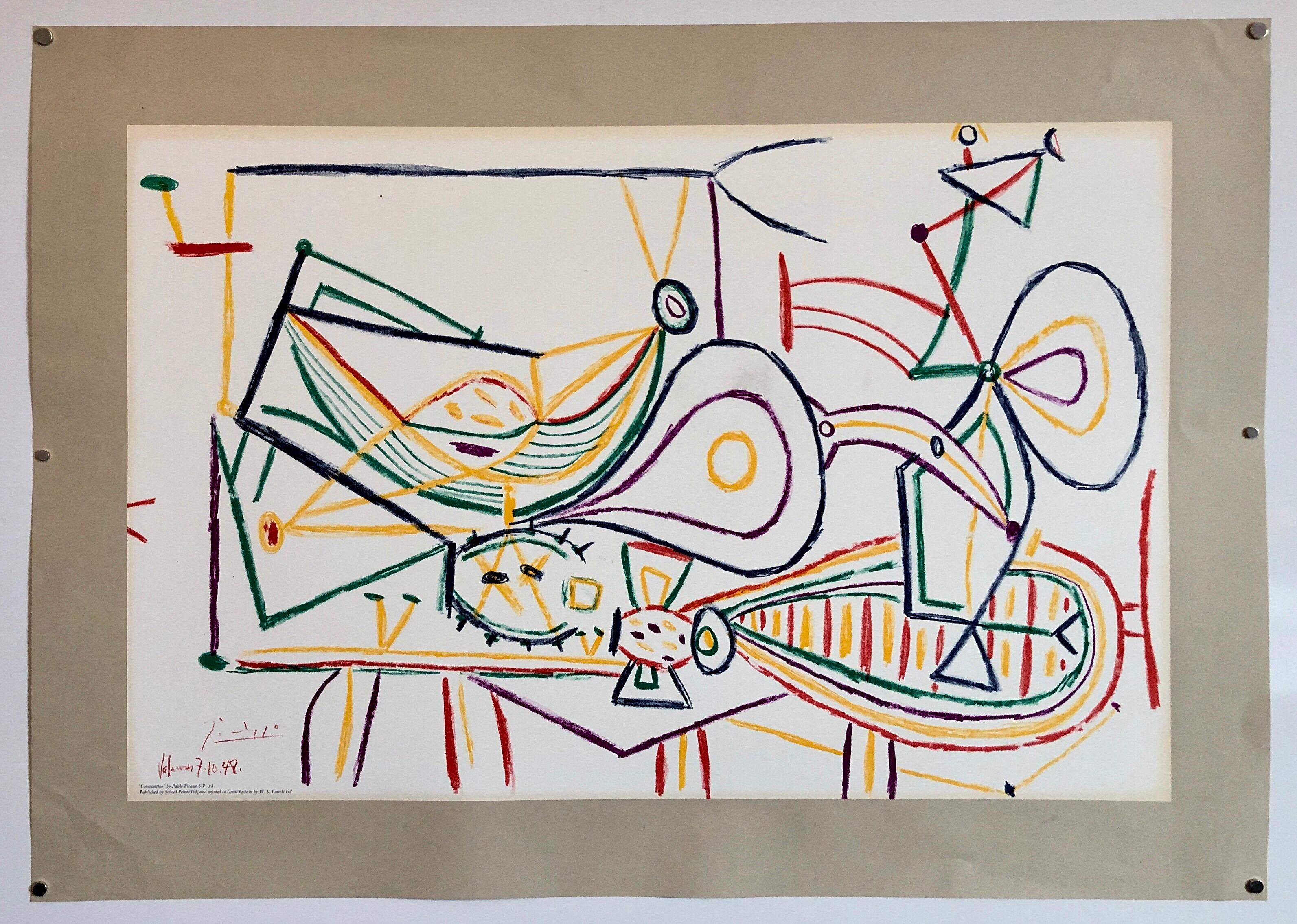 Pablo Picasso School Prints Composition, Vallauris 7-10-1948 Drawing Lithograph 1