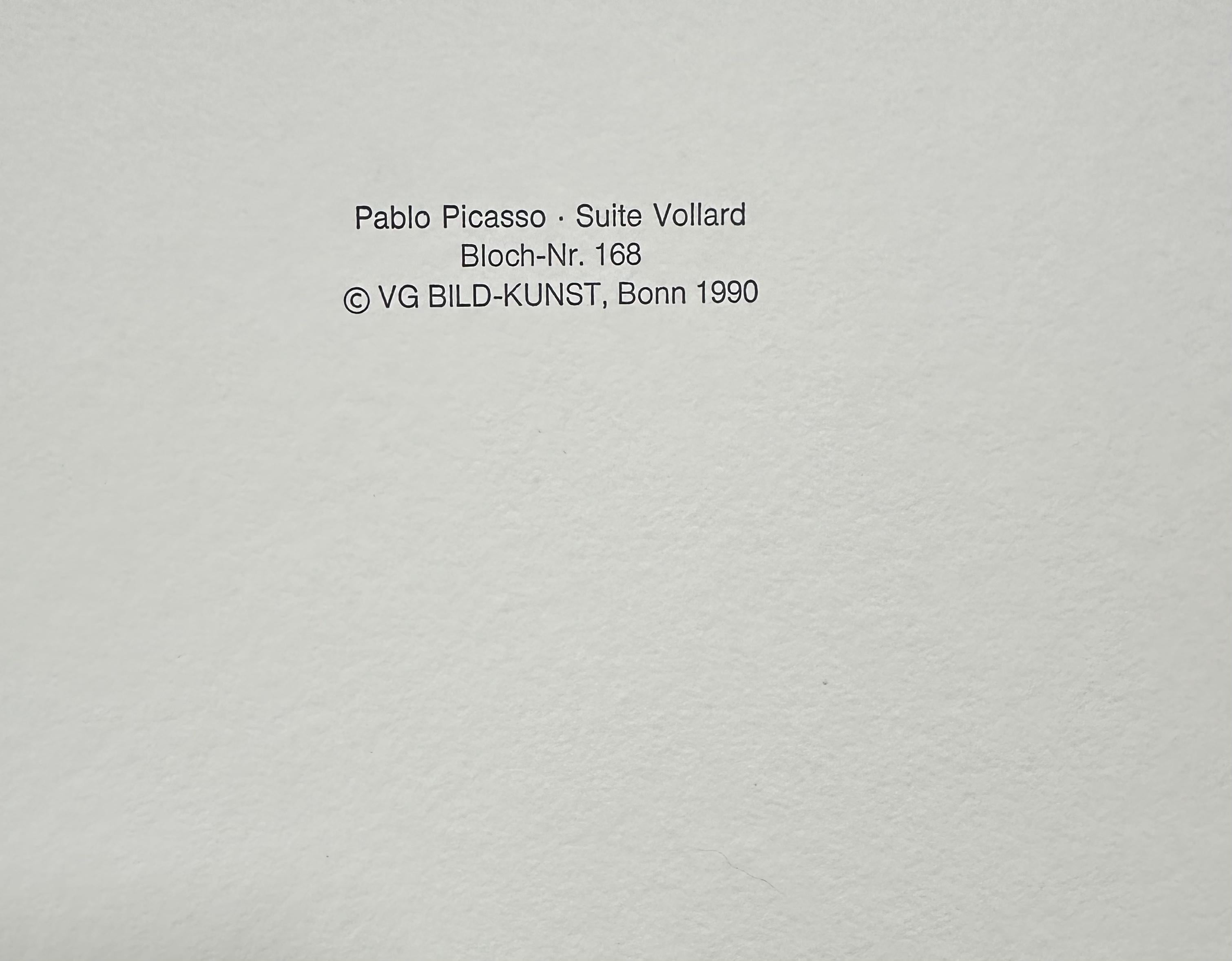 (d'après) Pablo Picasso
Sculpteur et son Modèle devant une Fenêtre de La Suite Vollard
Bloch 168
Lithographie sur papier vergé Montval
1990
12.75 x 18 pouces
Signature en fac-similé 
Numéroté 159/300
Autorisé à la production en 1990 par la