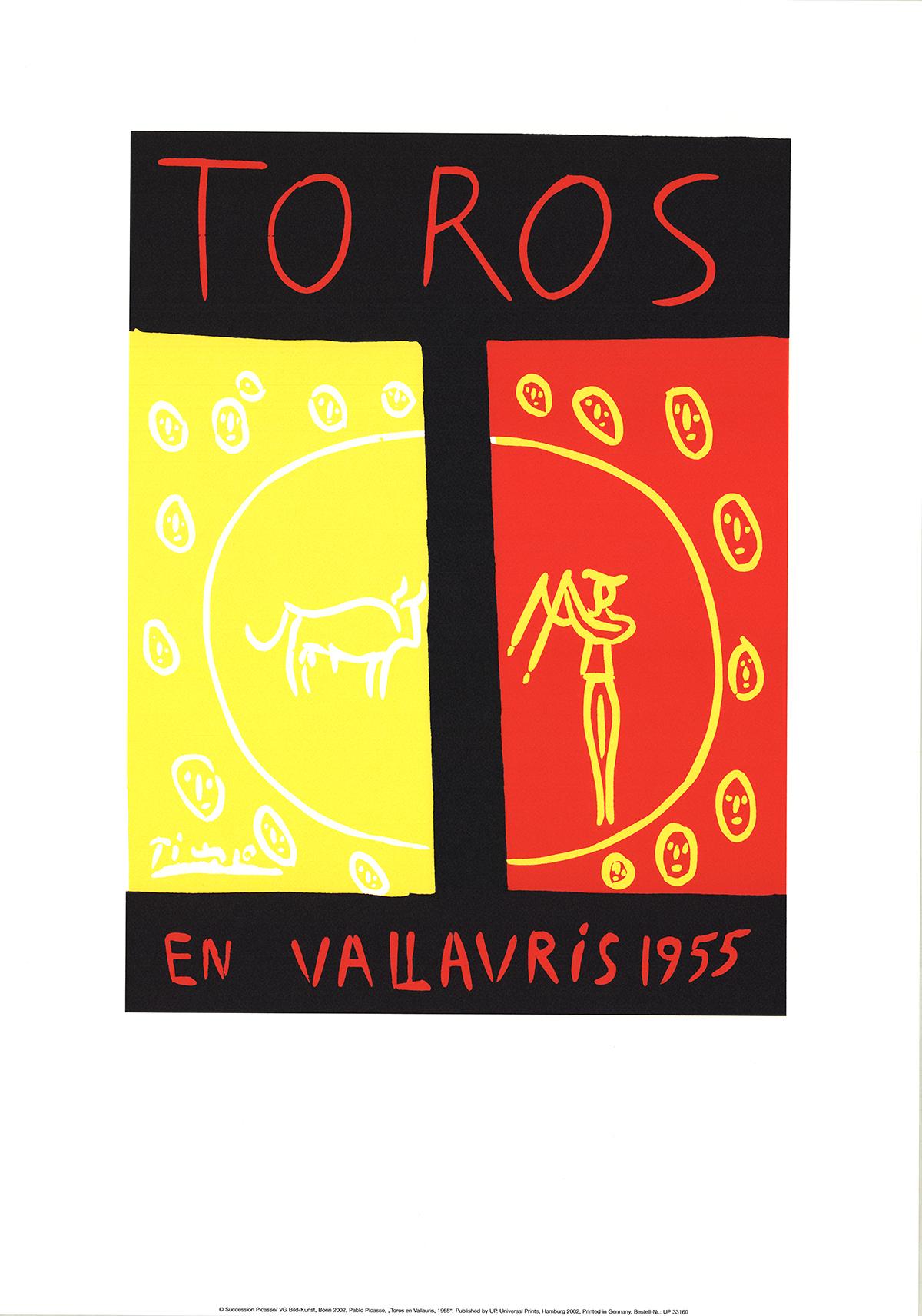 D'après Pablo Picasso-Toros En Vallauris-39.5" x 27.5"-Sérigraphie-1997-Cubisme-Jaune, Rouge, Noir, Blanc
