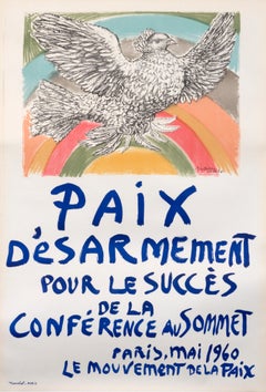 Peace and Disarmament 1960 Original Picasso Poster - Dove and Rainbow 
