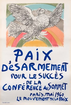 Peace and Disarmament 1960 Original Picasso Poster - Dove and Rainbow