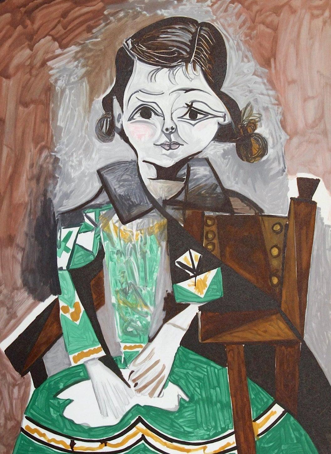 PETITE FILLE A LA ROBE VERTE (PalomaPicasso) Lithographie, Kleines Mädchenkleid – Print von (after) Pablo Picasso