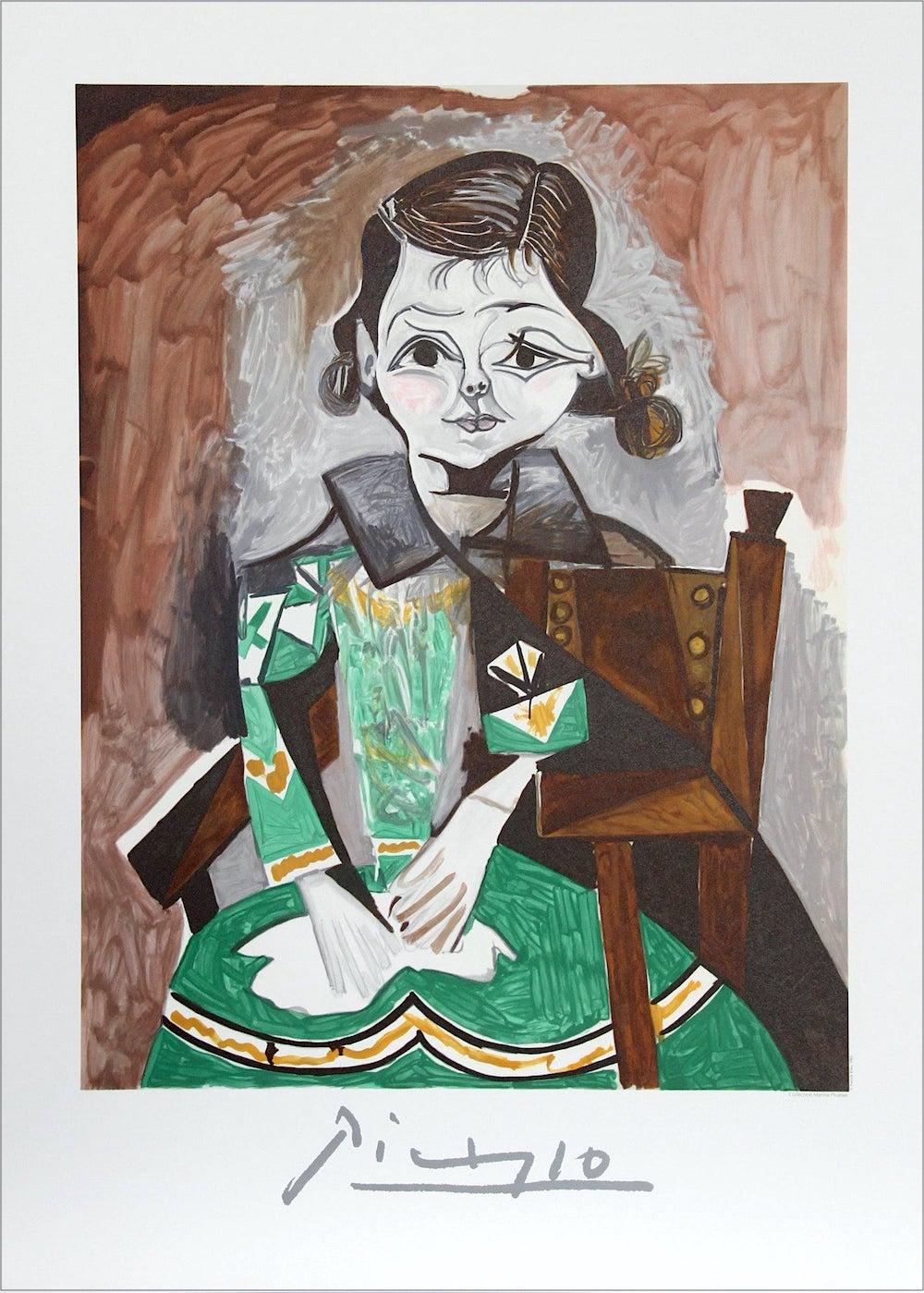 PETITE FILLE A LA ROBE VERTE (PalomaPicasso) Lithographie, Kleines Mädchenkleid (Grau), Interior Print, von (after) Pablo Picasso