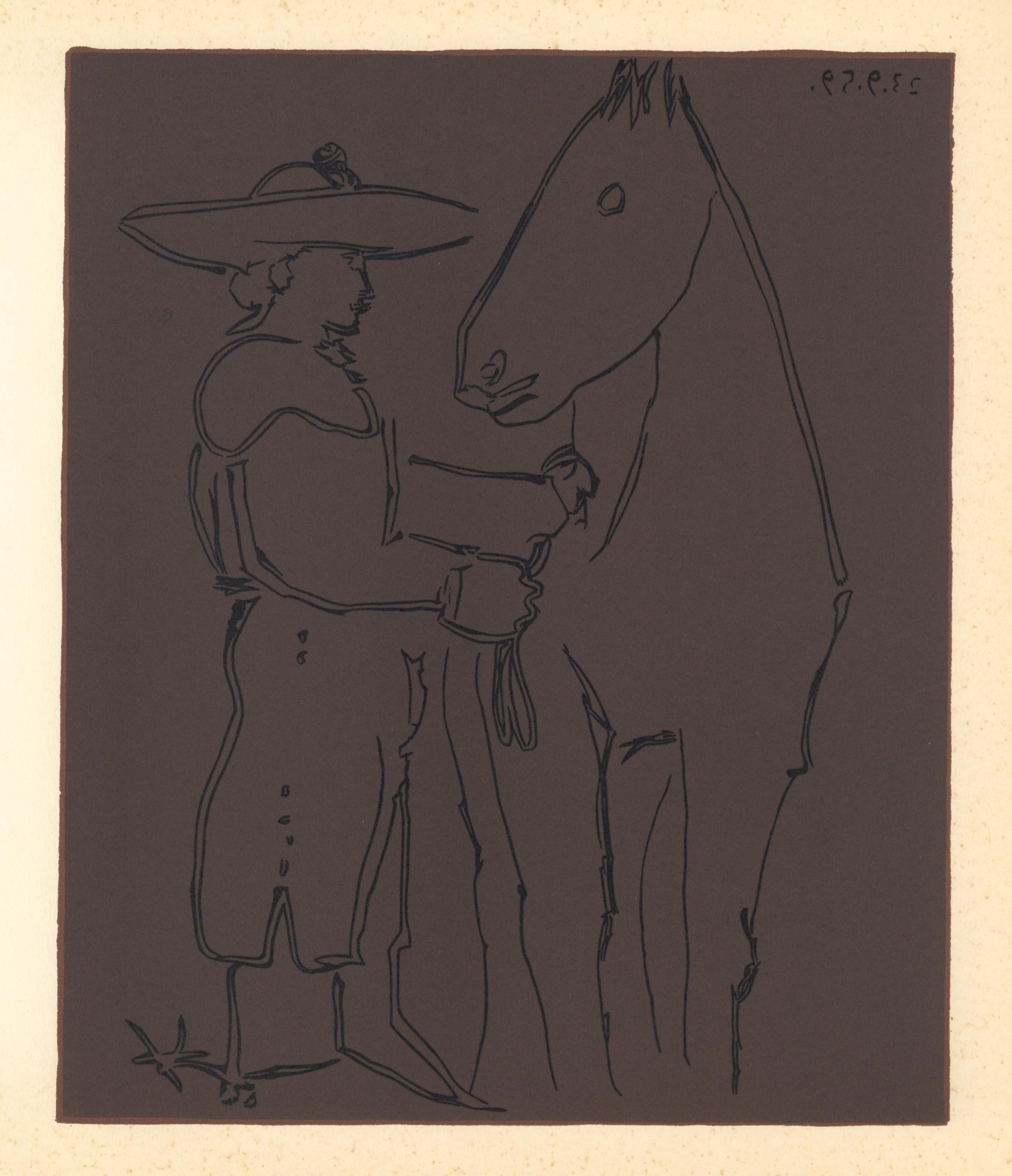 „Picador und Pferd“ Linolschnitt – Print von (after) Pablo Picasso