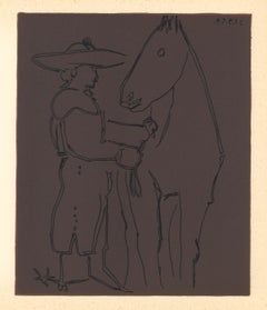 Retro "Picador and Horse" linocut
