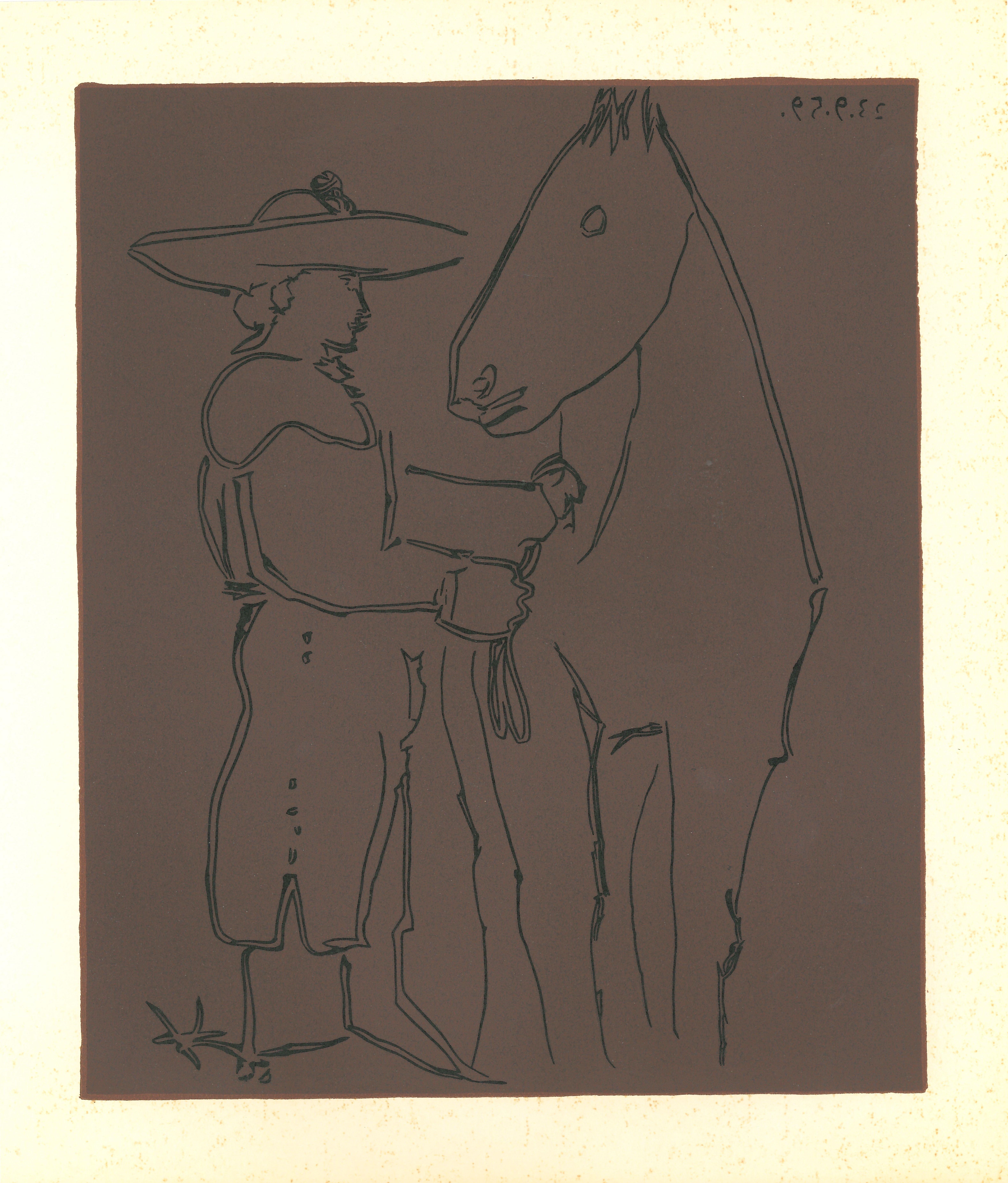 (after) Pablo Picasso Figurative Print - Picador et Cheval - Original Linocut After Pablo Picasso - 1962