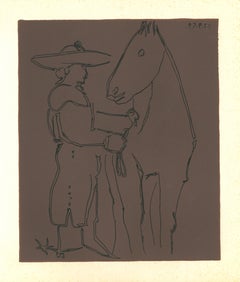 Picador et Cheval - Original Linocut After Pablo Picasso - 1962