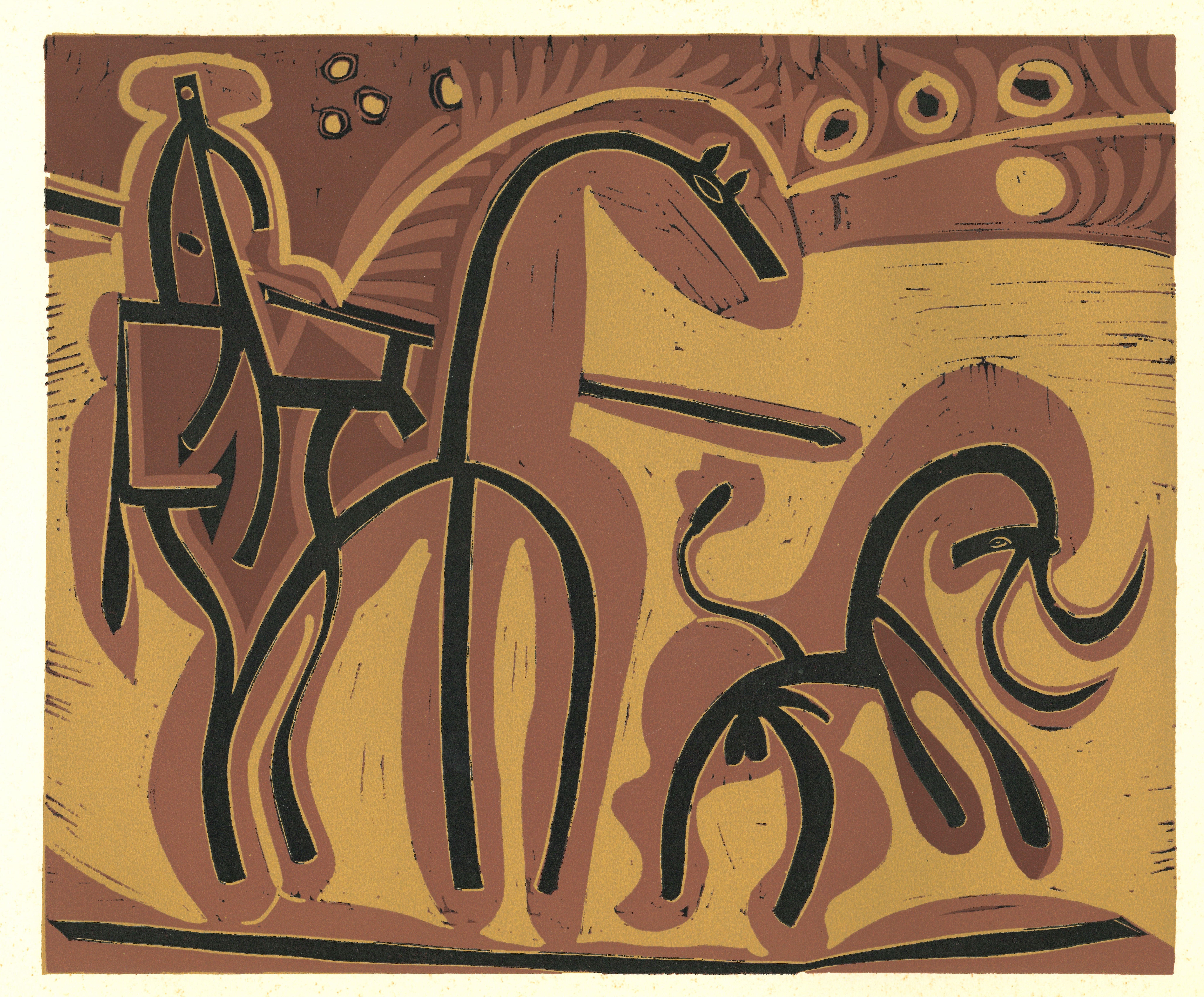 (after) Pablo Picasso Figurative Print – Picador und Taureau   - Linocut-Reproduktion nach Pablo Picasso - 1962