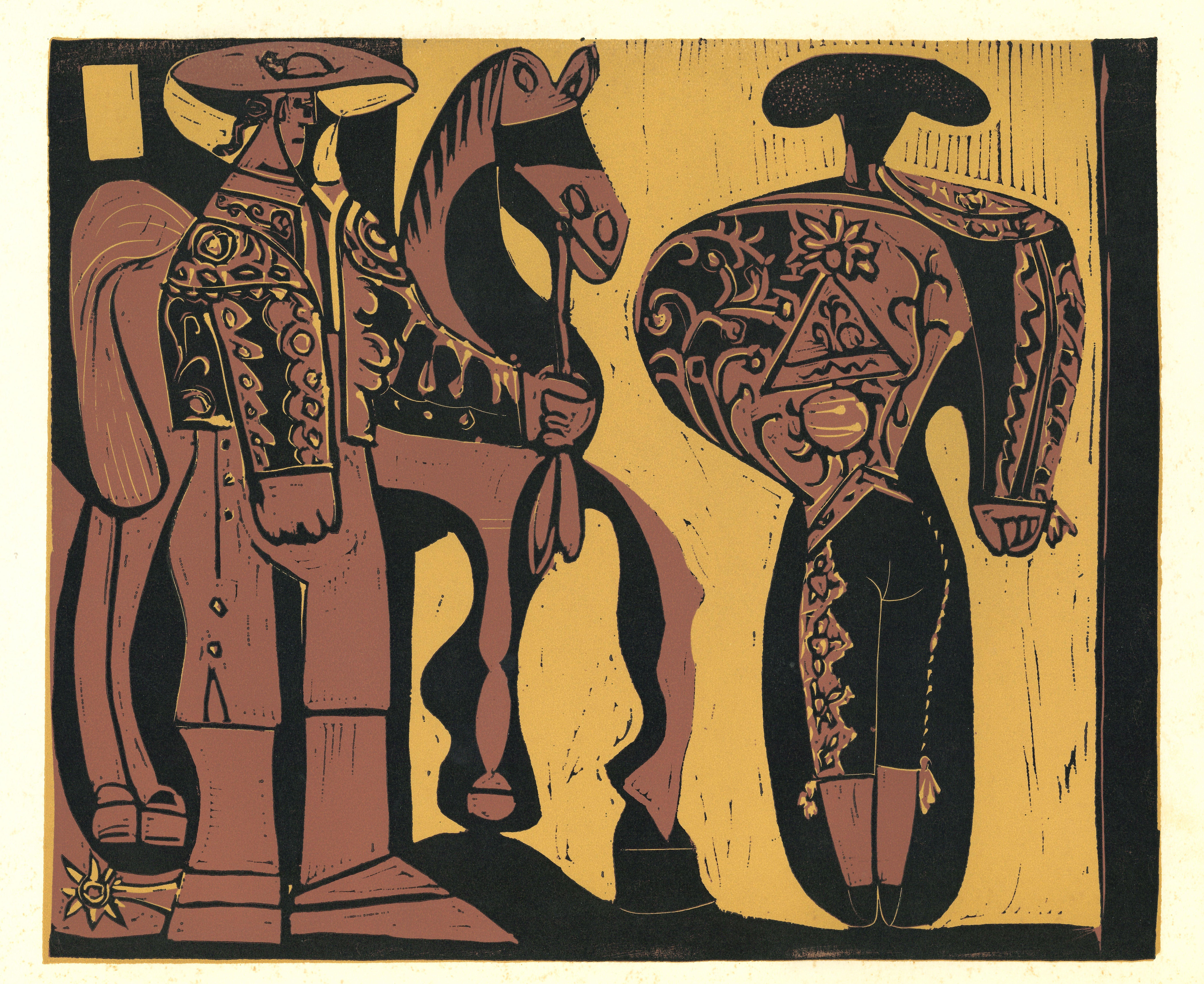 (after) Pablo Picasso Figurative Print - Picador et Torero  - Linocut Reproduction After Pablo Picasso - 1962