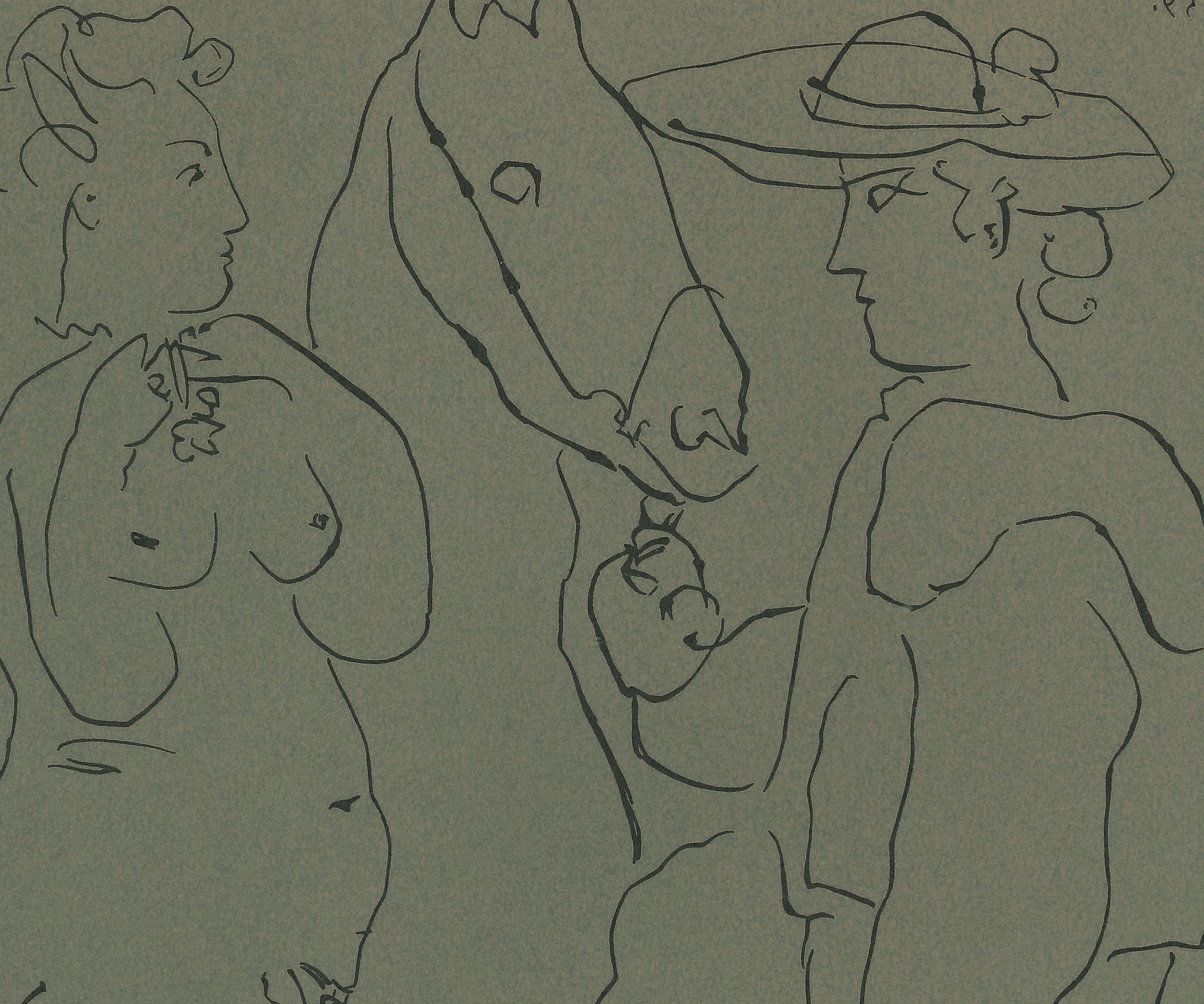 Picador, Femme et Cheval - Linogravure d'après Pablo Picasso - 1962 - Print de (after) Pablo Picasso