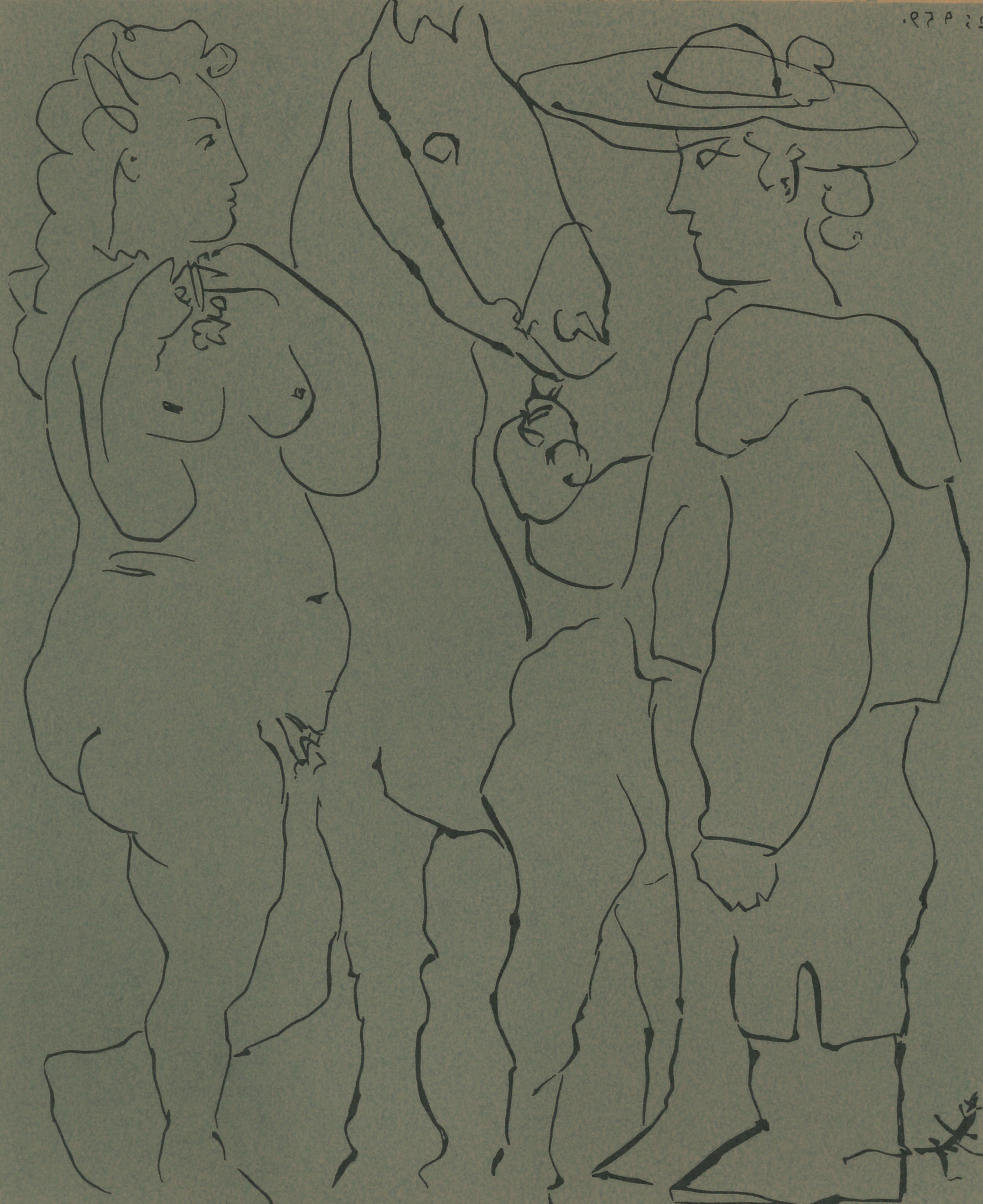 Picador, Femme et Cheval - Linogravure d'après Pablo Picasso - 1962 - Cubisme Print par (after) Pablo Picasso