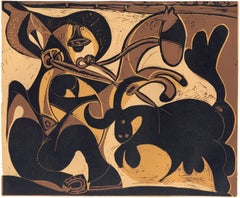 "Picador Goading Bull" linocut