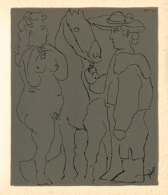 "Picador, mujer y caballo" linograbado