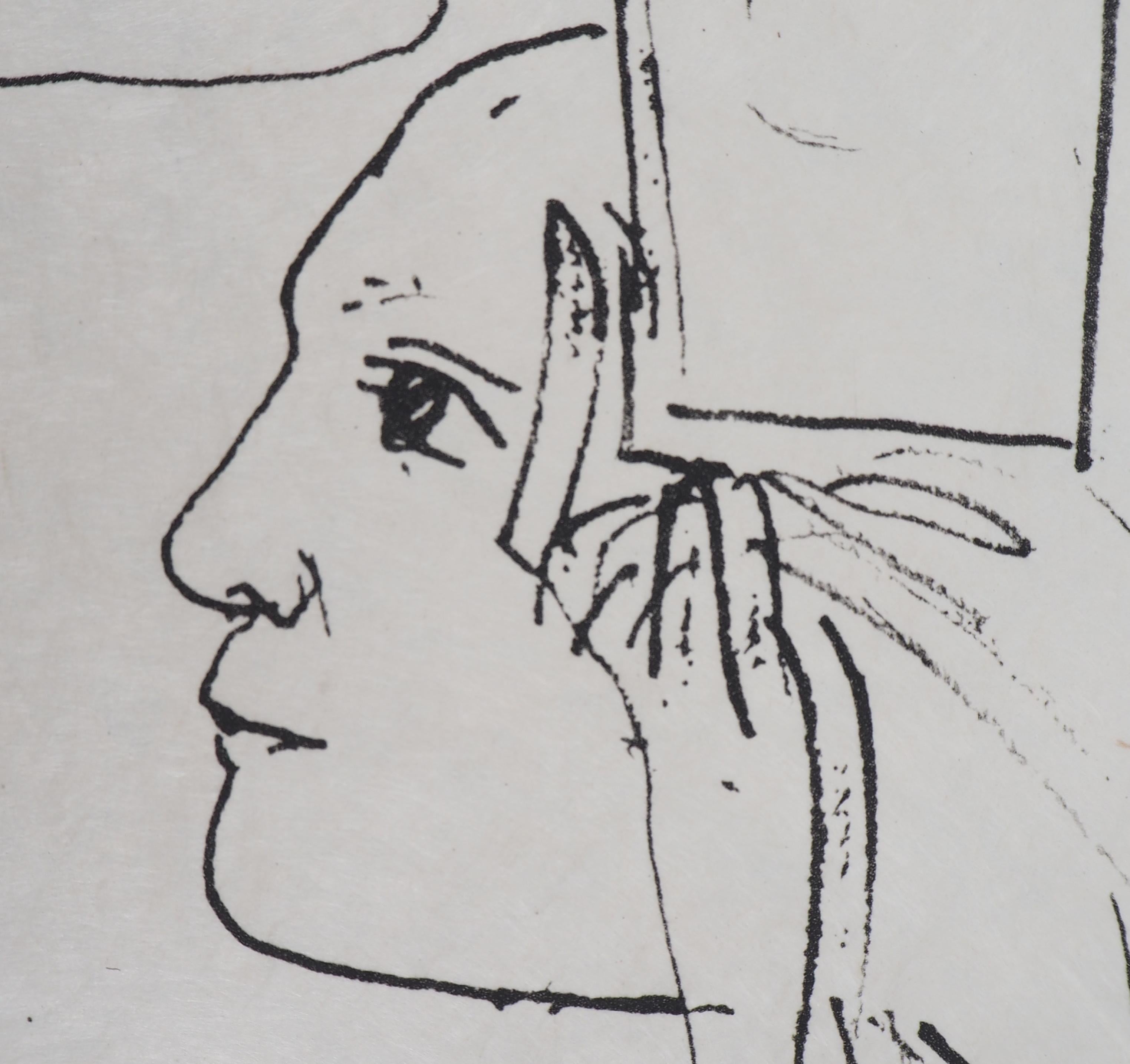 Pablo PICASSO (après)
Picasso et modèle se regardant dans le miroir, 1974

Lithographie
Non signé
Sur papier Japon 38.5 x 28.5 cm (c. 15.2 x 11.2 inches)

INFORMATION : Lithographie d'après des dessins de Pablo Picasso, illustrant le portfolio 'Le