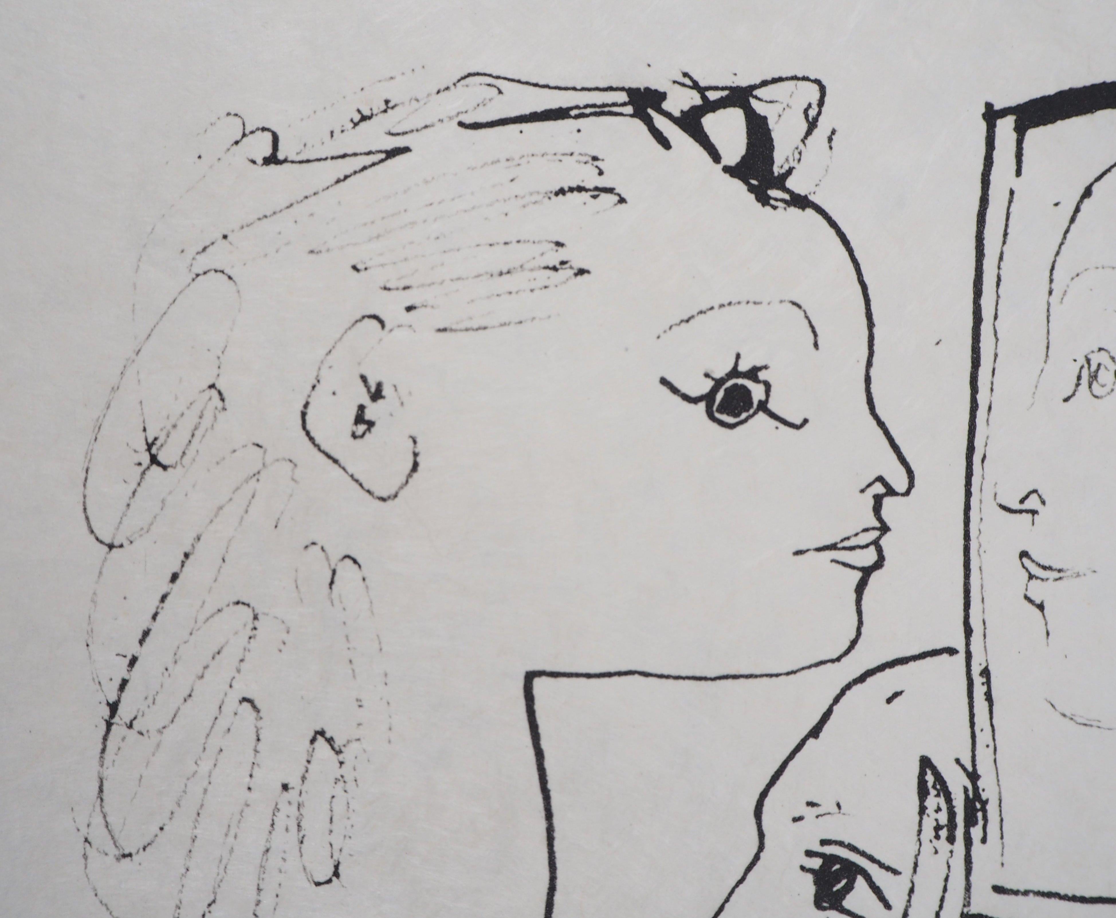 Picasso et Model se regardant dans le miroir - Lithographie en vente 1