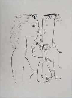 Picasso et Model se regardant dans le miroir - Lithographie