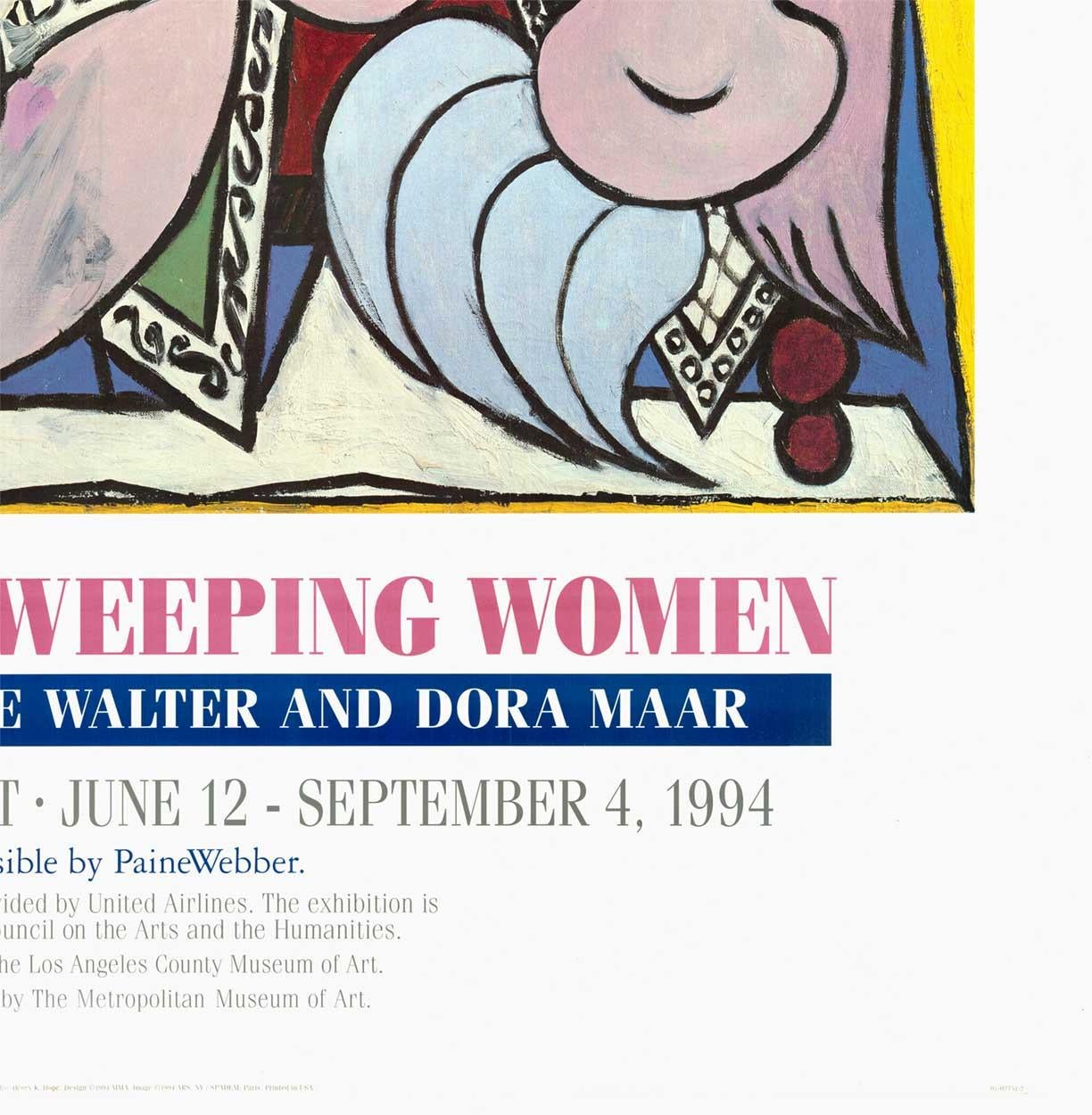 Picasso et la femme en pleurs - Affiche d'exposition du Metropolitan Museum of Art de 1994 (doublée de lin).  État de qualité A-.  La taille est de 40