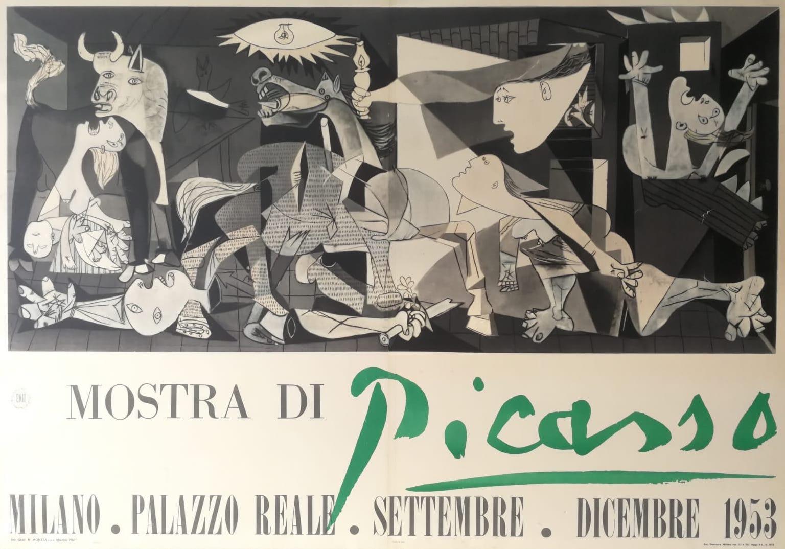 (after) Pablo Picasso Abstract Print - Picasso exhibition poster, "Mostra di Picasso, " depicting Guernica - 1953