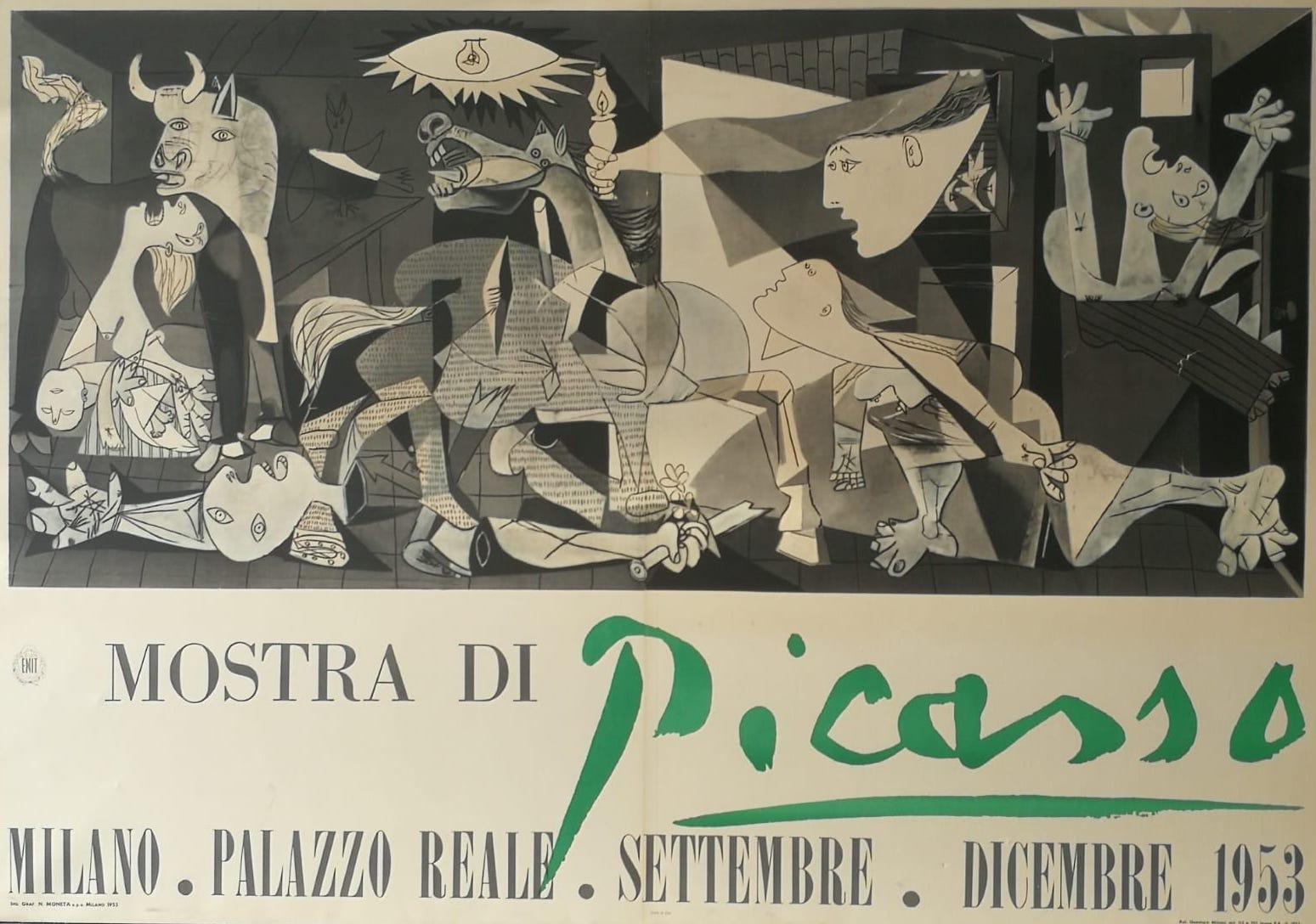 (after) Pablo Picasso Print - Picasso exhibition poster, "Mostra di Picasso, " depicting Guernica - 1953